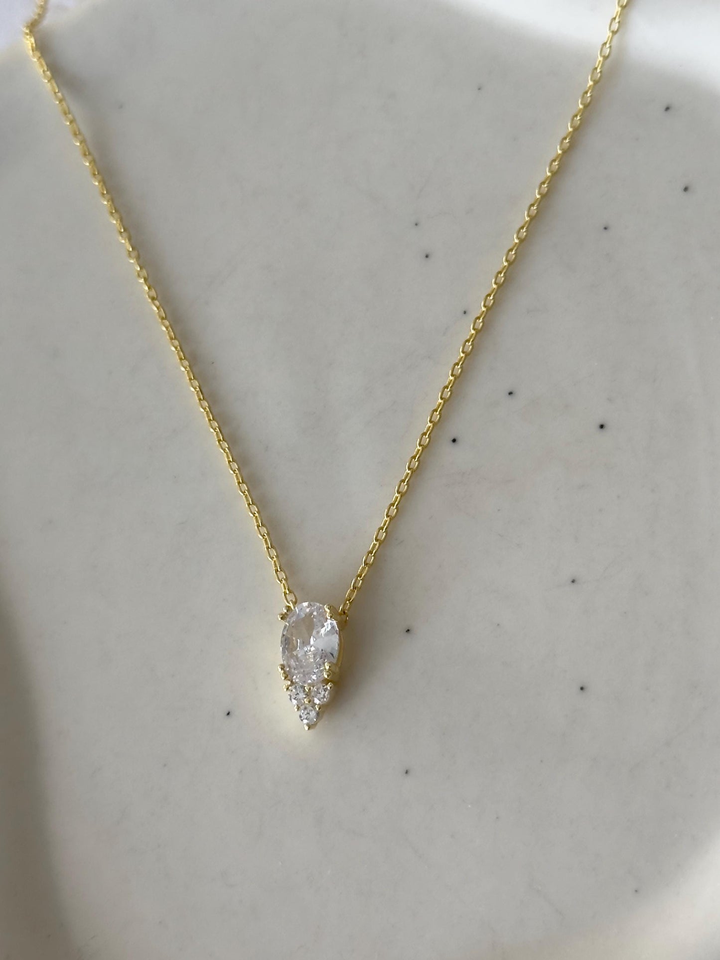 Teardrop Diamond Baguette Necklace: CZ Gemstone Pendant 925 Sterling Silver, 14k Gold Plated