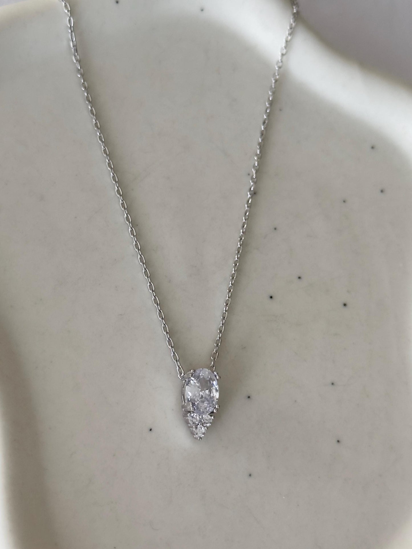 Teardrop Diamond Baguette Necklace: CZ Gemstone Pendant 925 Sterling Silver, 14k Gold Plated