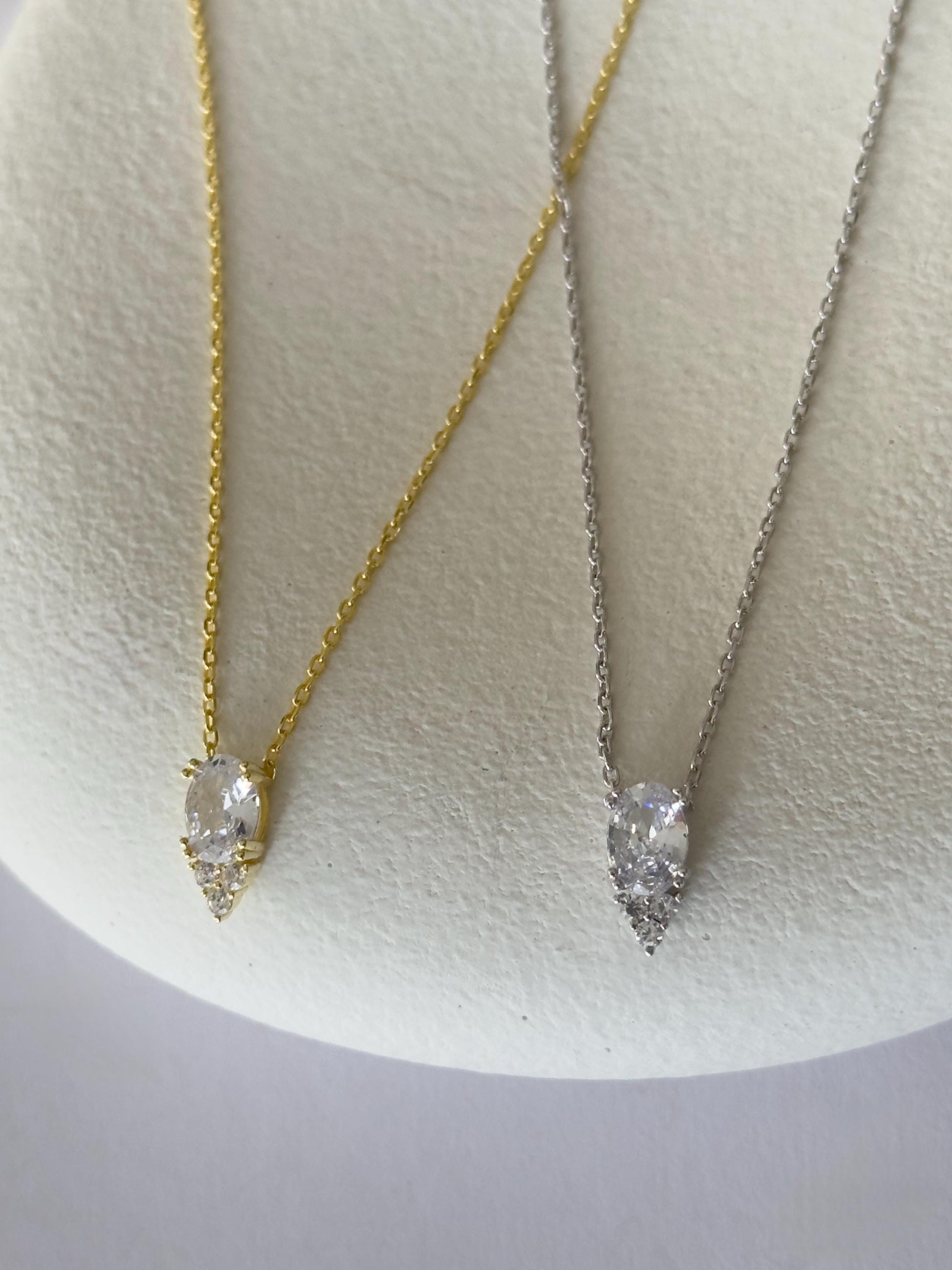 Teardrop Diamond Baguette Necklace: CZ Gemstone Pendant 925 Sterling Silver, 14k Gold Plated