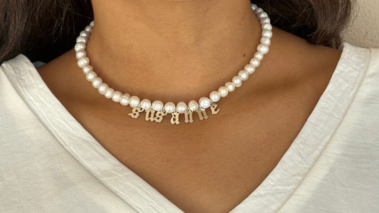 Personalized Pearl Name Necklace – Custom 14K Gold 925 Sterling Silver Jewelry Gift for Women Girls Gifts for Mom Wife