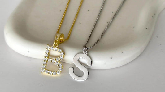 Diamond Initial Necklace: 14k Gold Sterling Silver Personalized Jewelry Men Women Gift
