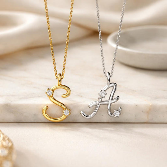 Dainty diamond solitaire initial necklace in gold and silver sterling silver personalized letter pendant jewelry gift for women