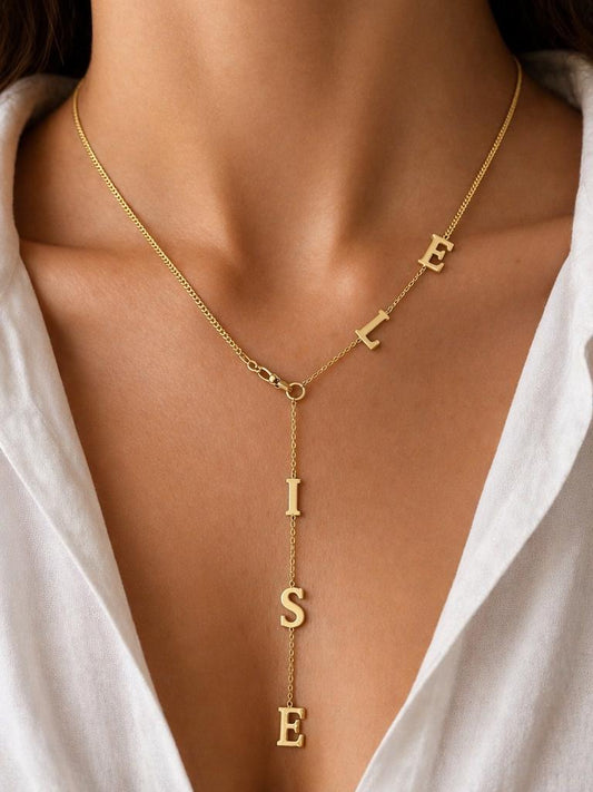 personalized lariat name necklace gold y drop letter necklace custom name jewelry for women dainty statement necklace gift for her