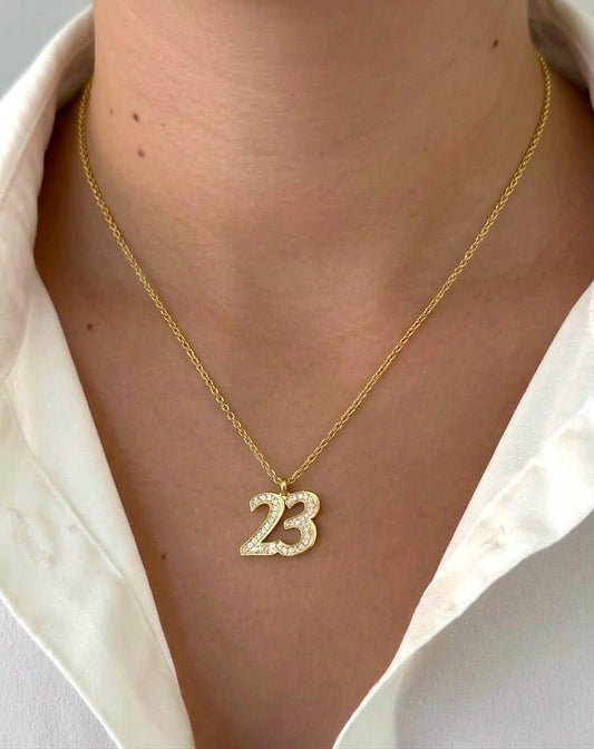 Number necklace diamond pendant, 14k gold plated Handmade 925 sterling silver jewelry for sports player jersey gift for her