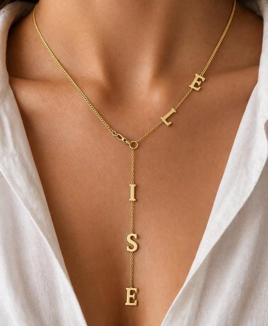 Lariat Name Necklace, Y shaped Drip Initial Letter, Personalized Jewelry Gift Birthdays, Christmast, Valentine's Day, sister, daughter, girlfriend, wife, mom.
