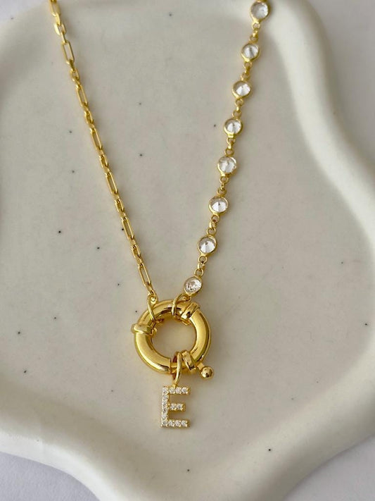 Pave Initial Necklace: Sterling Silver Diamond Chain Toggle Clasp Personalized Letter Pendant Jewelry