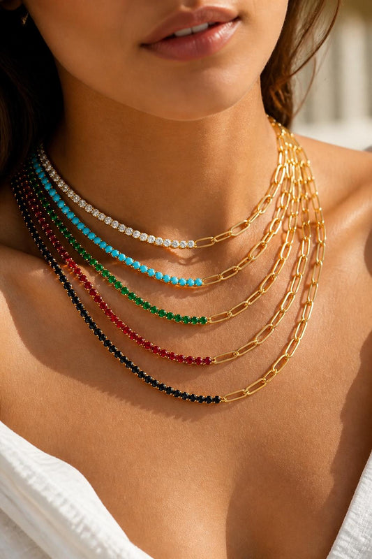 Diamond Tennis Necklace, Paperclip Chain Necklace, Crystal Choker, 18K Gold Filled, Gift for Her