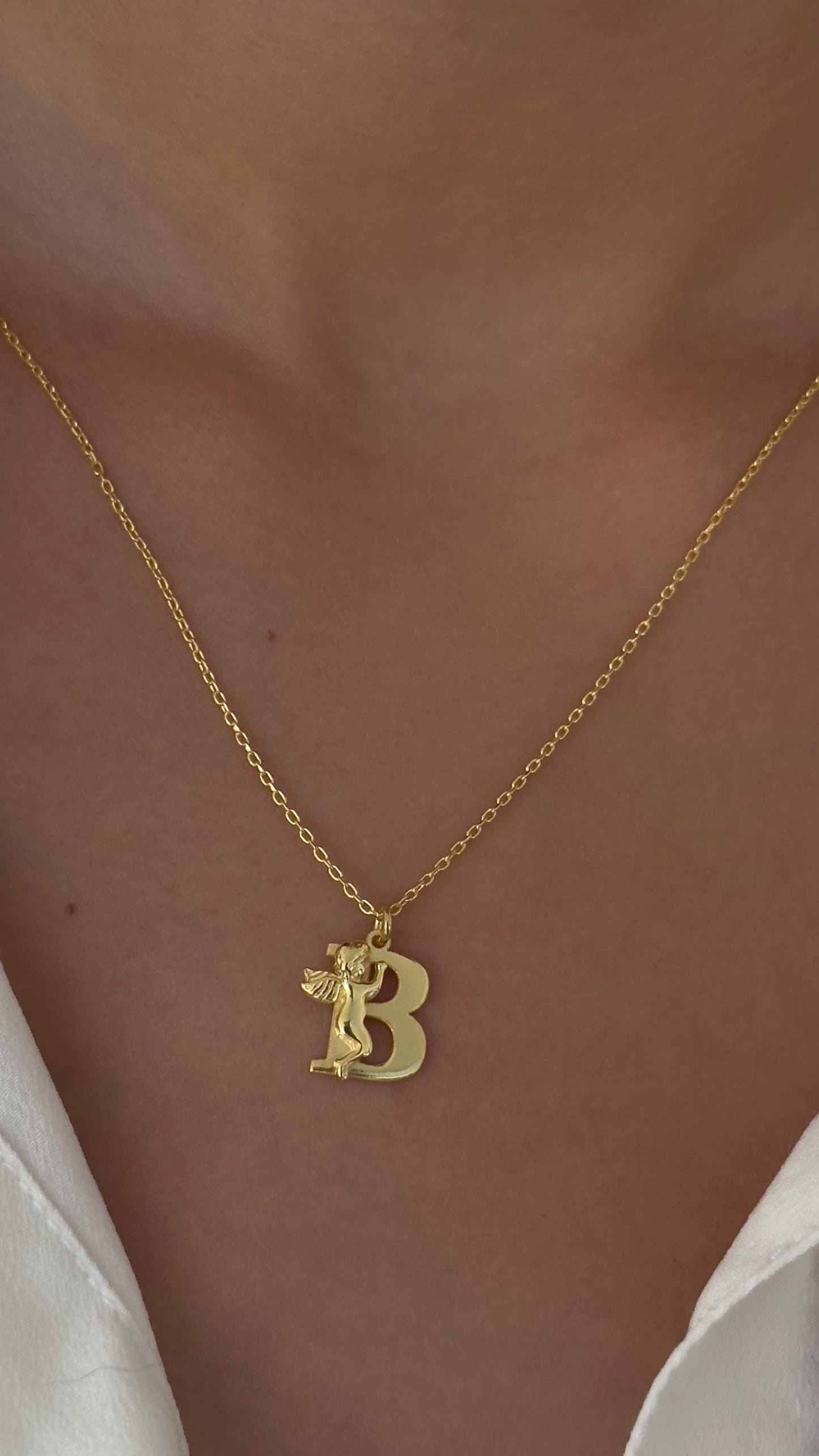 14k Gold Angel Letter Necklace: Sterling Silver Custom Initial Pendant Personalized Jewelry Gift