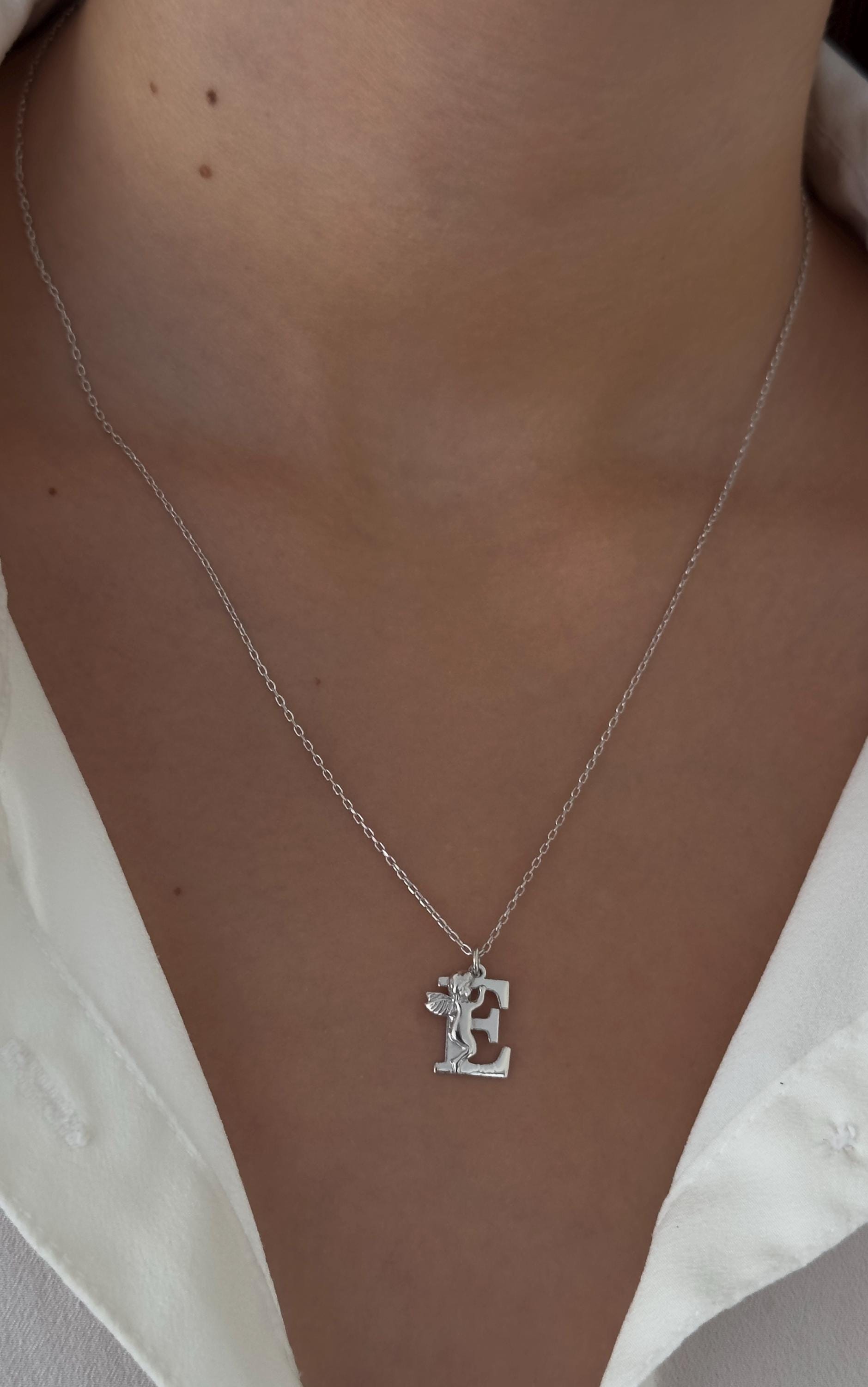 14k Gold Angel Letter Necklace: Sterling Silver Custom Initial Pendant Personalized Jewelry Gift