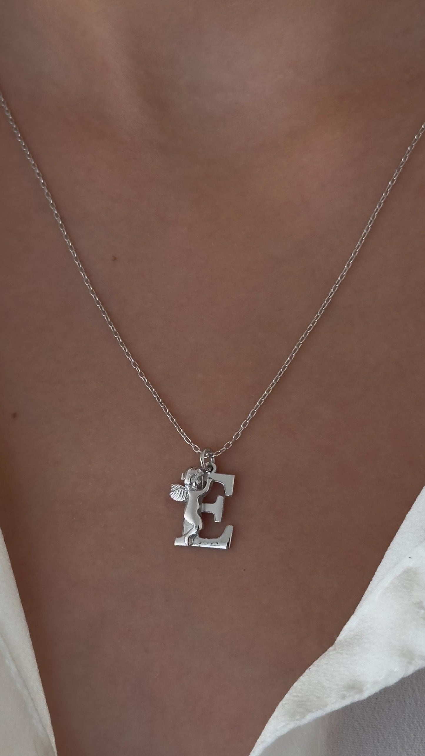 14k Gold Angel Letter Necklace: Sterling Silver Custom Initial Pendant Personalized Jewelry Gift