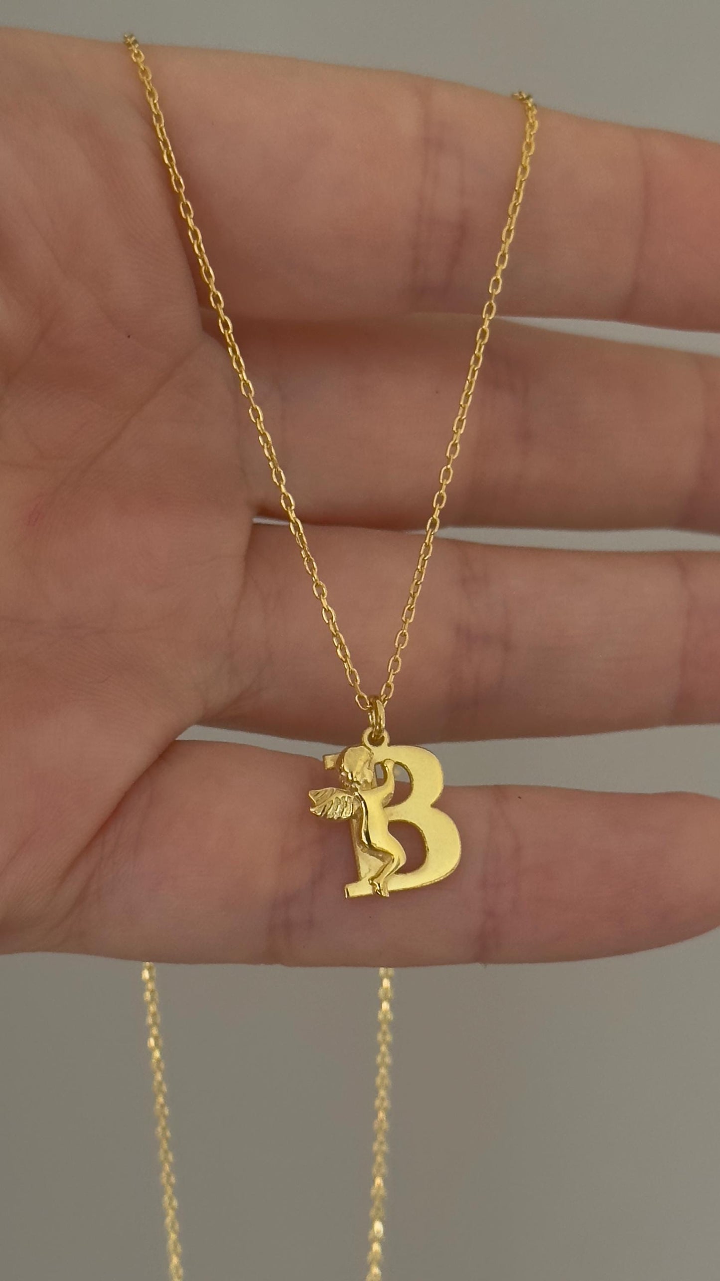 14k Gold Angel Letter Necklace: Sterling Silver Custom Initial Pendant Personalized Jewelry Gift