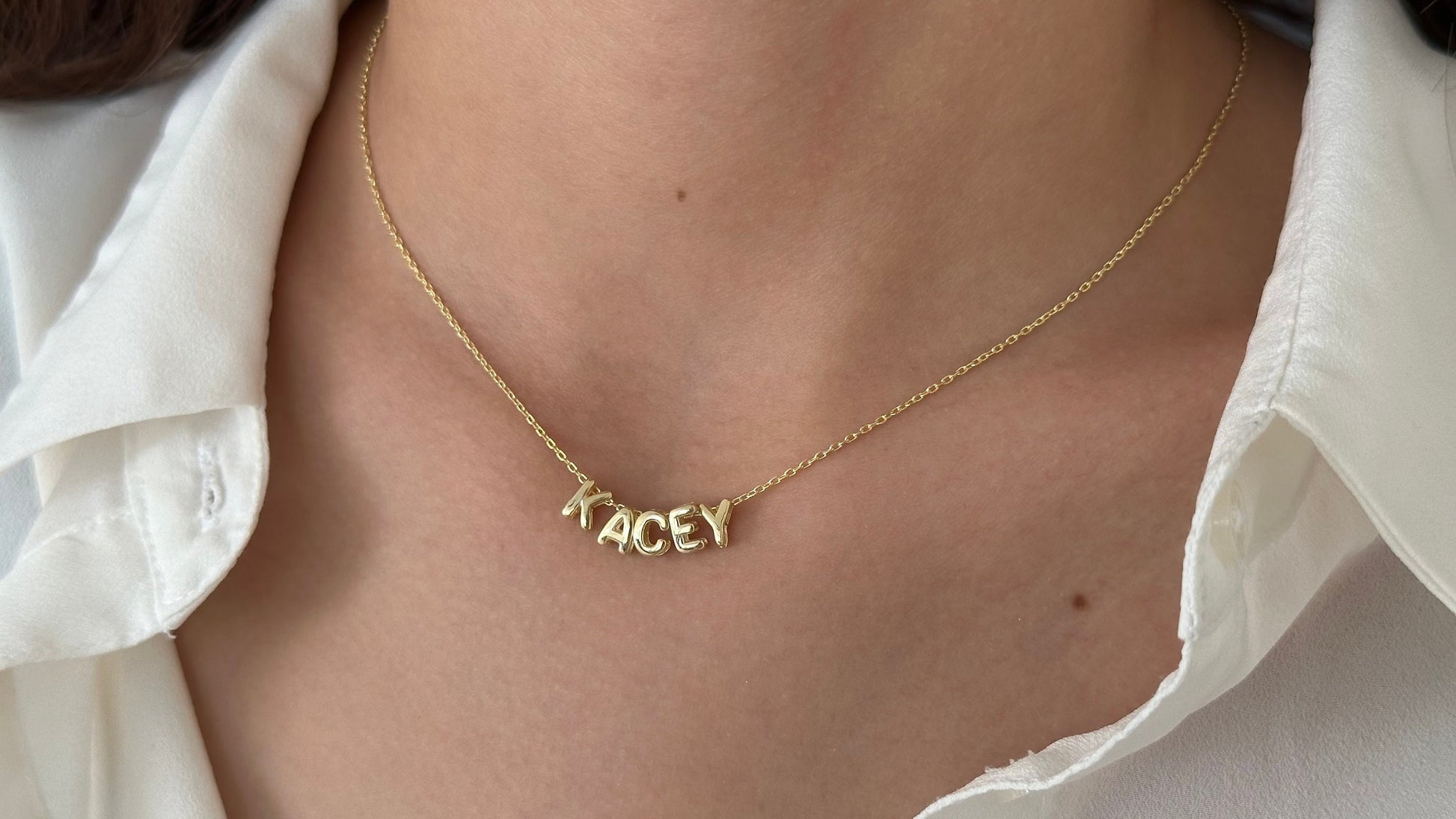 Trendy Bubble Name Necklace, Balloon letter pendant, 925 Sterling Silver 14k Gold Plated Minimalisst Jewelry Gifts for her