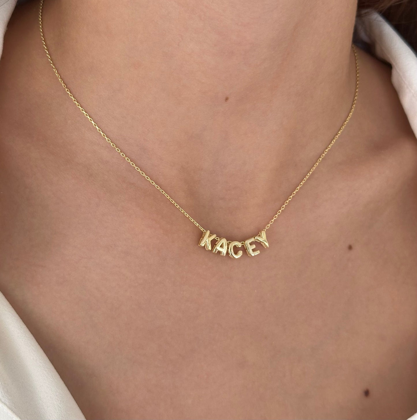 14k Gold Bubble Letter Name Necklace: Personalized 3D Initial Pendant Custom Name Jewelry Gifts