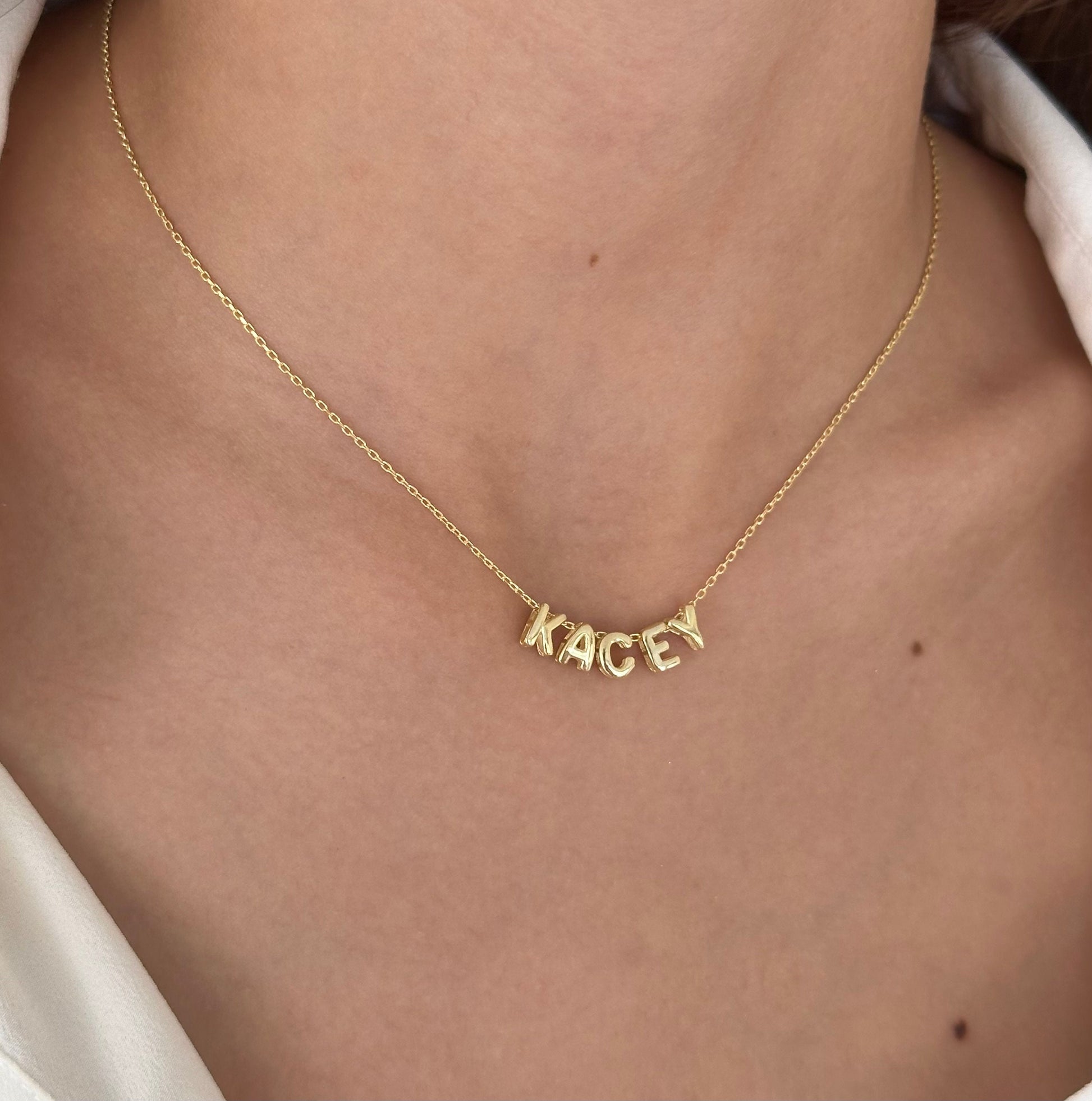 14k Gold Bubble Letter Name Necklace: Personalized 3D Initial Pendant Custom Name Jewelry Gifts
