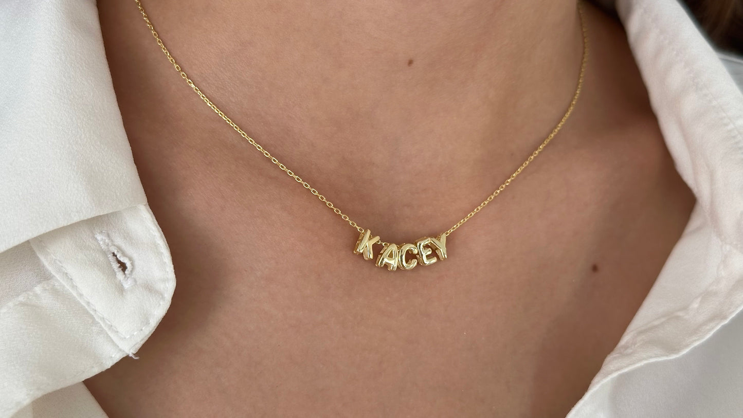 14k Gold Bubble Letter Name Necklace: Personalized 3D Initial Pendant Custom Name Jewelry Gifts