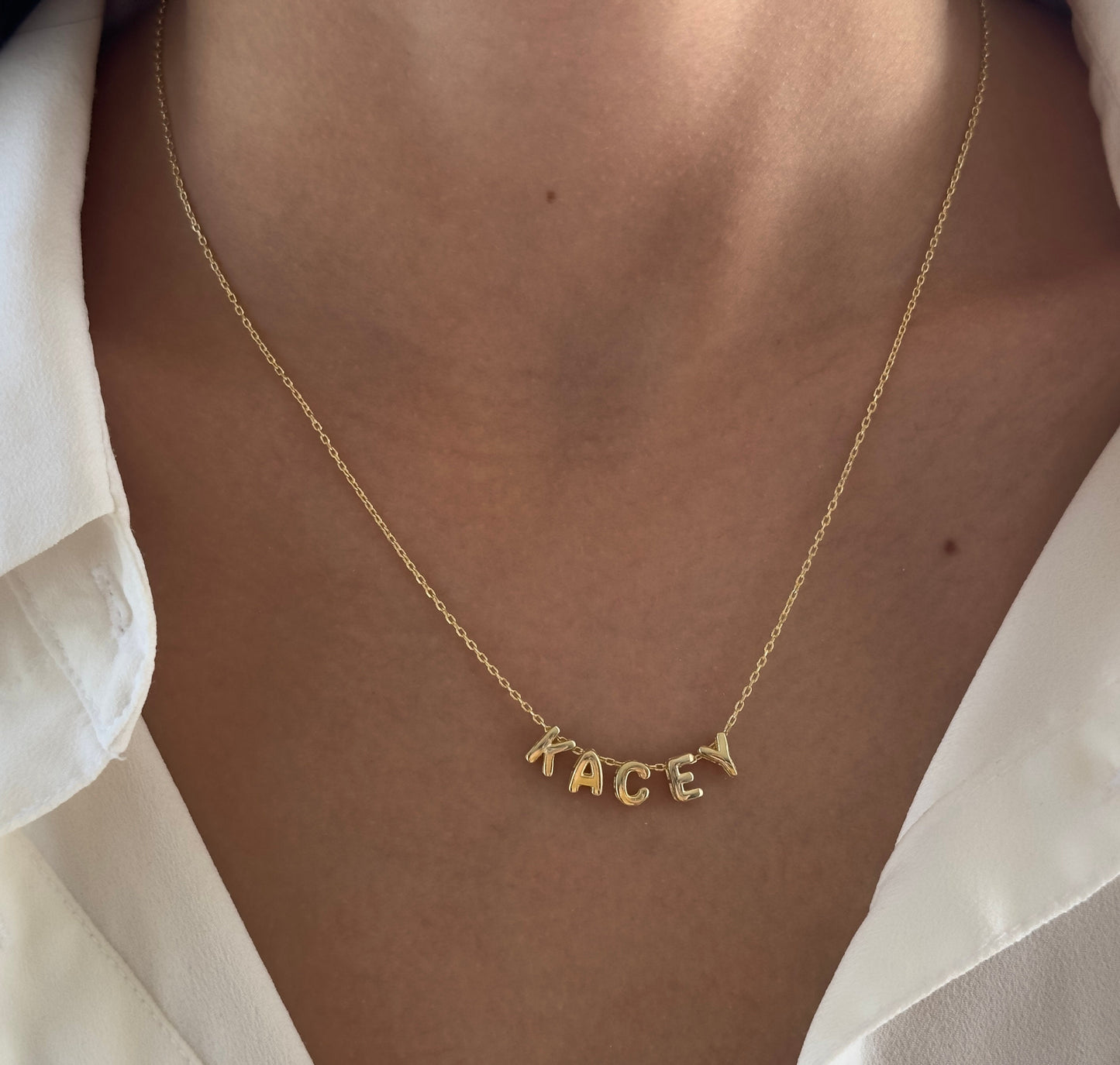 14k Gold Bubble Letter Name Necklace: Personalized 3D Initial Pendant Custom Name Jewelry Gifts