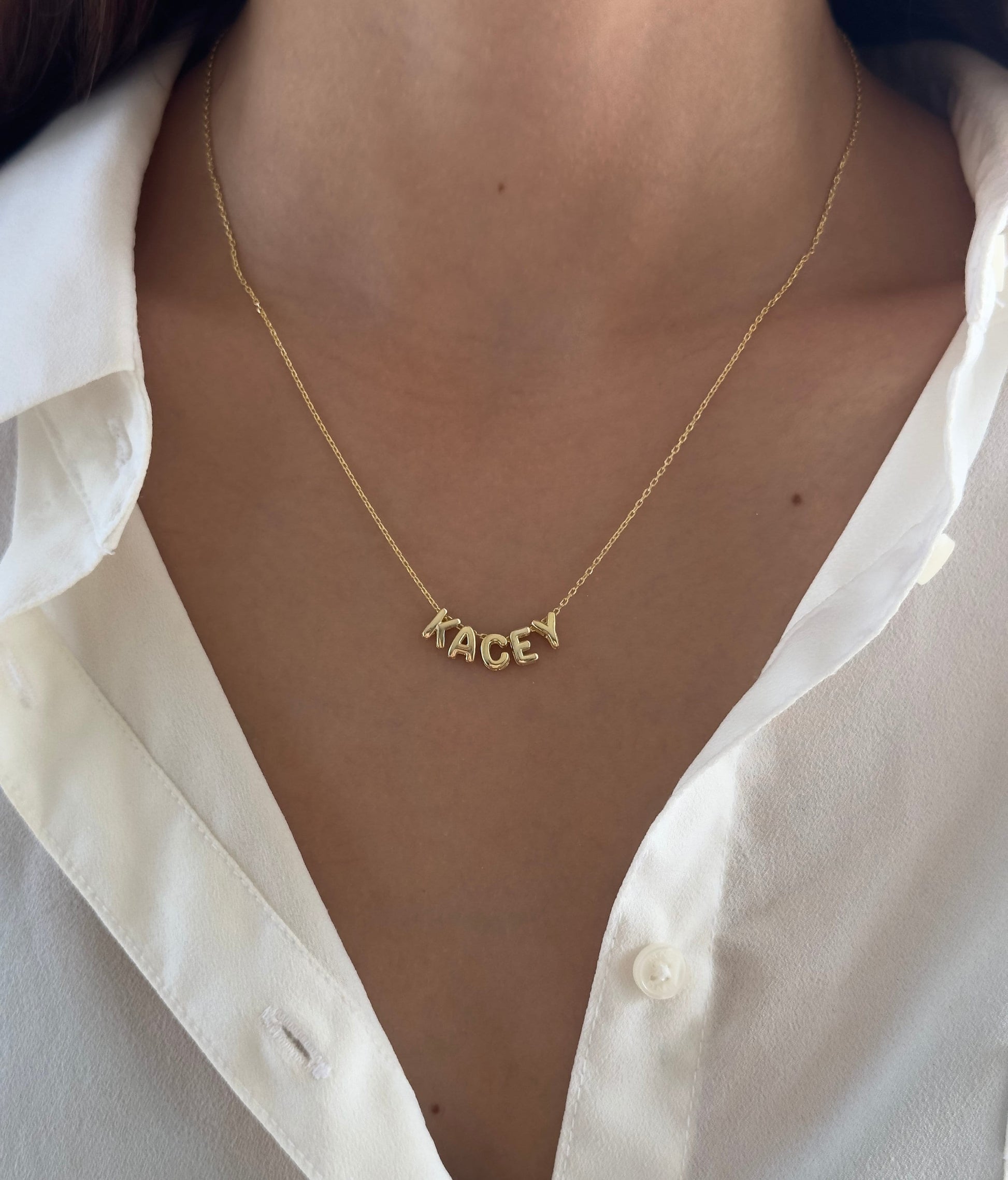 14k Gold Bubble Letter Name Necklace: Personalized 3D Initial Pendant Custom Name Jewelry Gifts