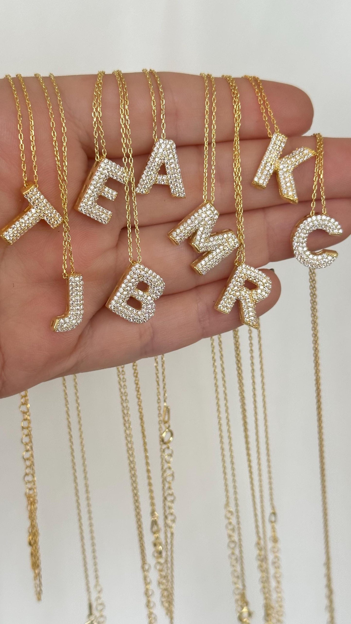 14k Gold Bubble Letter Necklace: Diamond Initial Pendant Personalized Jewelry Gift