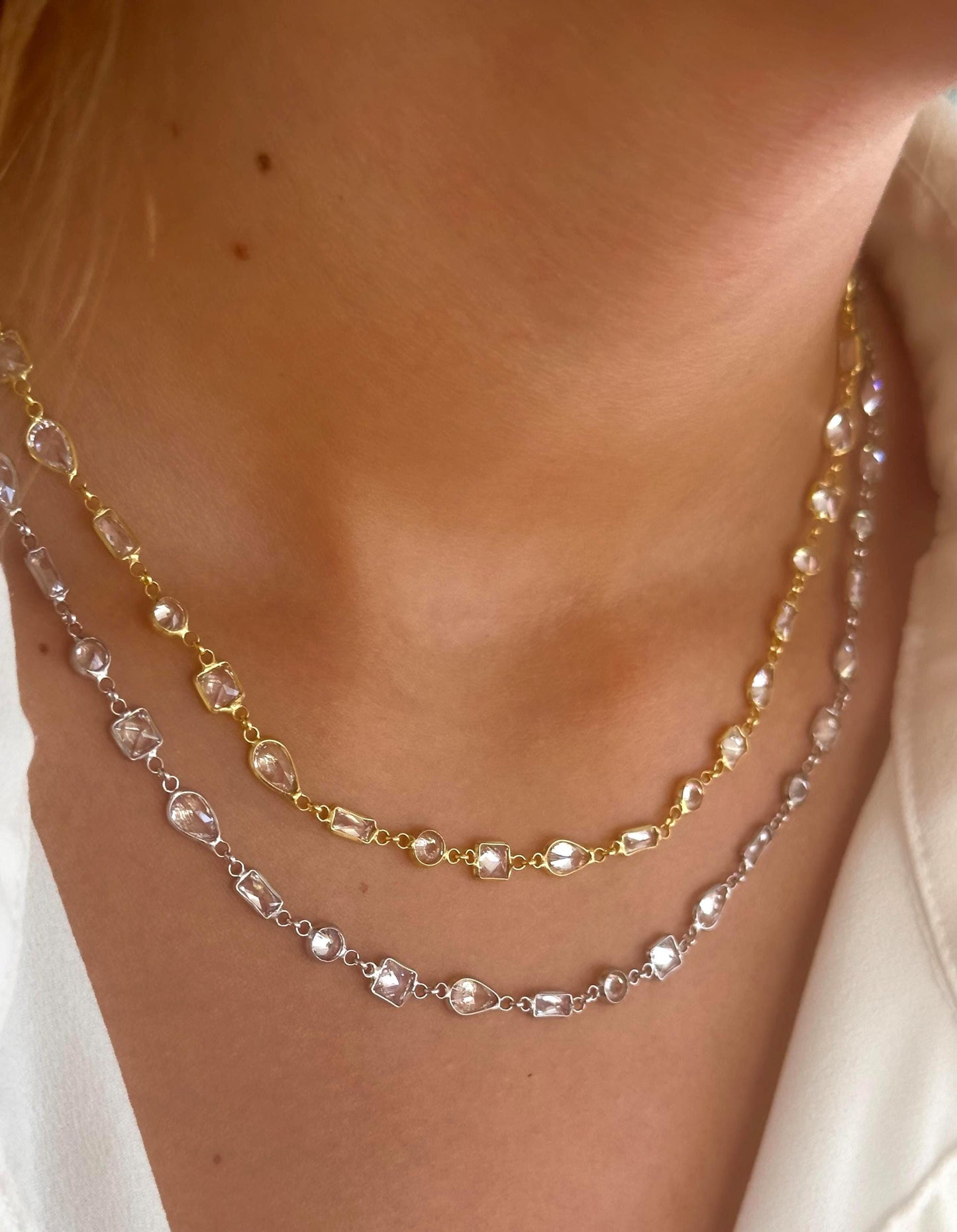 Diamond Chain Necklace, Crystal Necklace 14k Gold, Layering Women Necklaces, CZ Gemstone, Gifts for Women, Gift for Her, 925 Sterling Silver