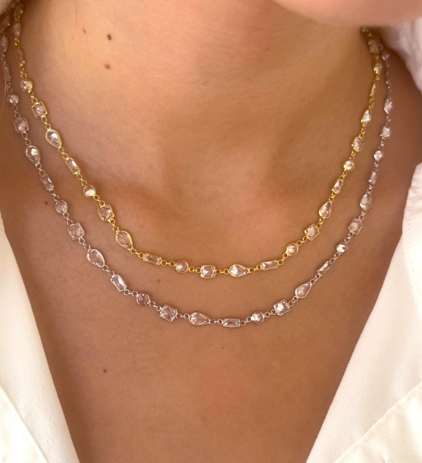 14k Gold CZ Diamond Sterling Silver Necklace - Layering Bridal Jewelry
