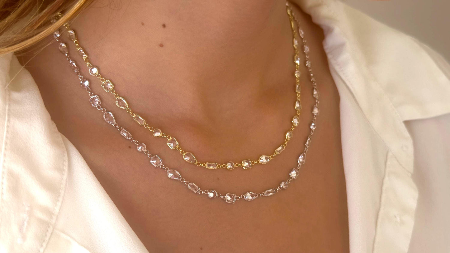 14k Gold CZ Diamond Sterling Silver Necklace - Layering Bridal Jewelry