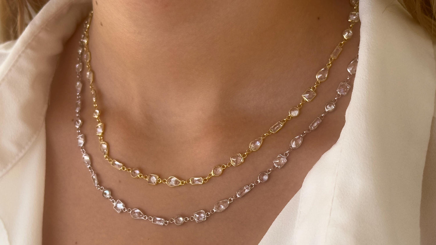 14k Gold CZ Diamond Sterling Silver Necklace - Layering Bridal Jewelry