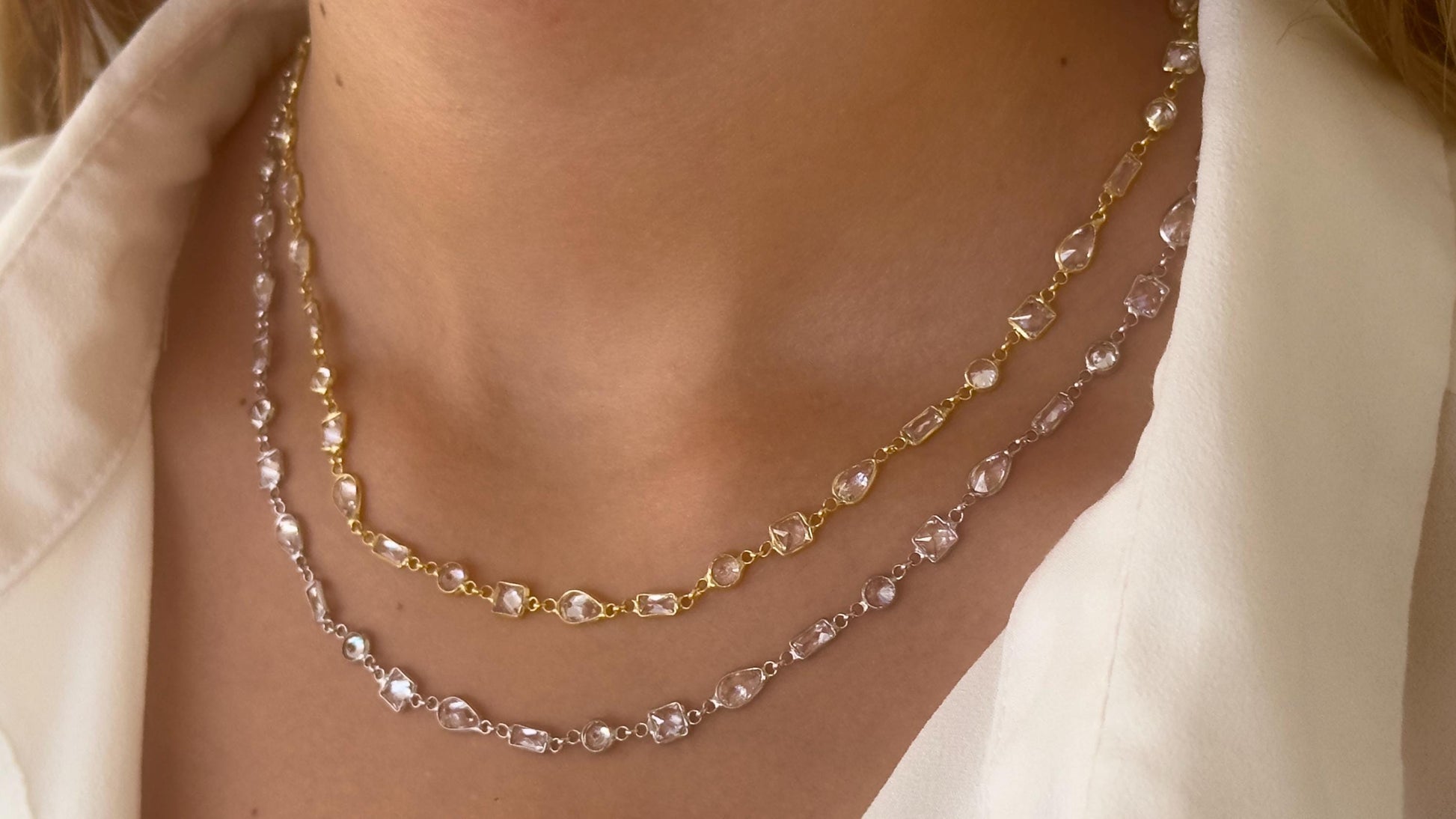 14k Gold CZ Diamond Sterling Silver Necklace - Layering Bridal Jewelry