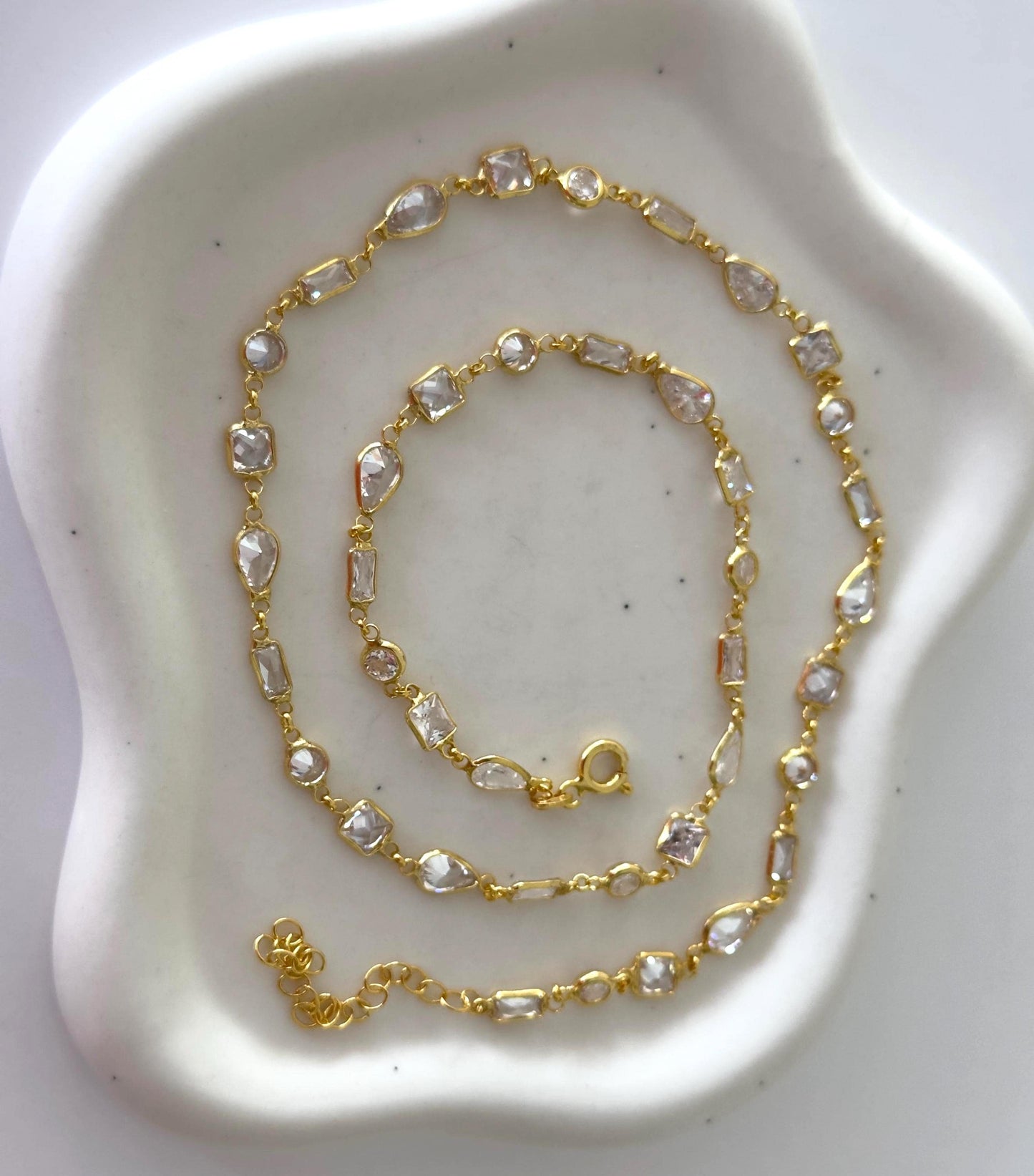 14k Gold CZ Diamond Sterling Silver Necklace - Layering Bridal Jewelry