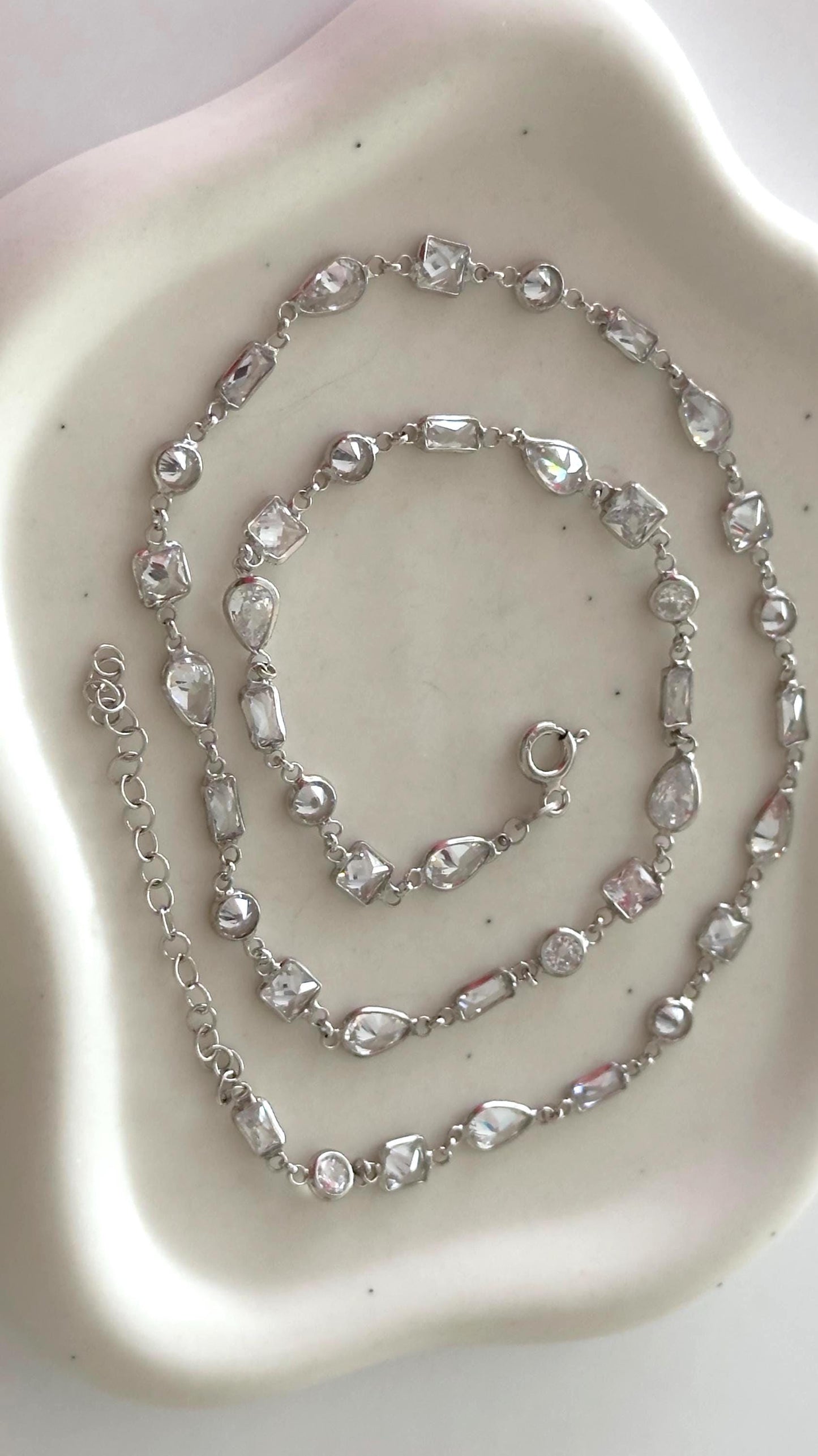 14k Gold CZ Diamond Sterling Silver Necklace - Layering Bridal Jewelry
