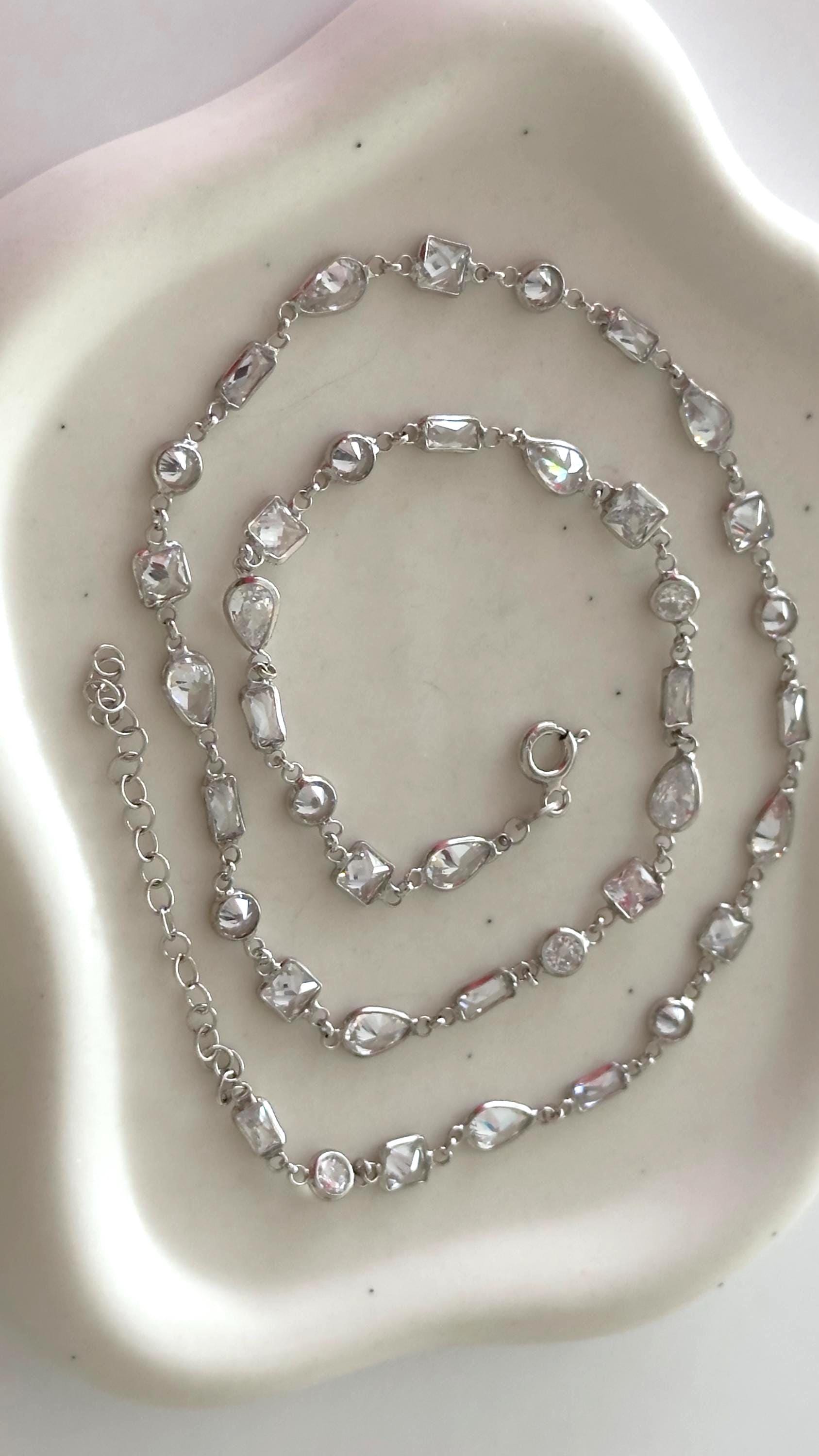 14k Gold CZ Diamond Sterling Silver Necklace - Layering Bridal Jewelry