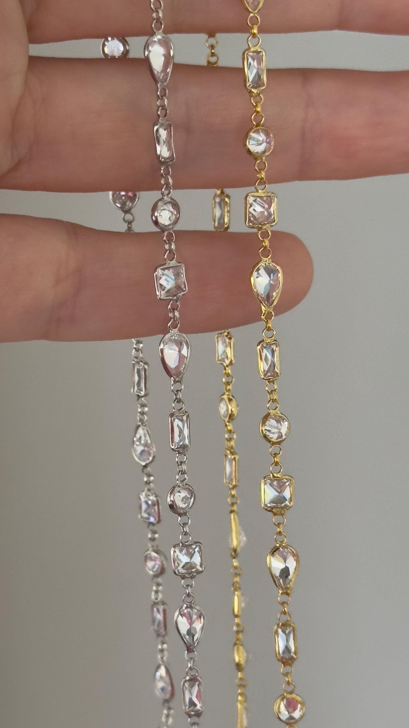 14k Gold CZ Diamond Sterling Silver Necklace - Layering Bridal Jewelry