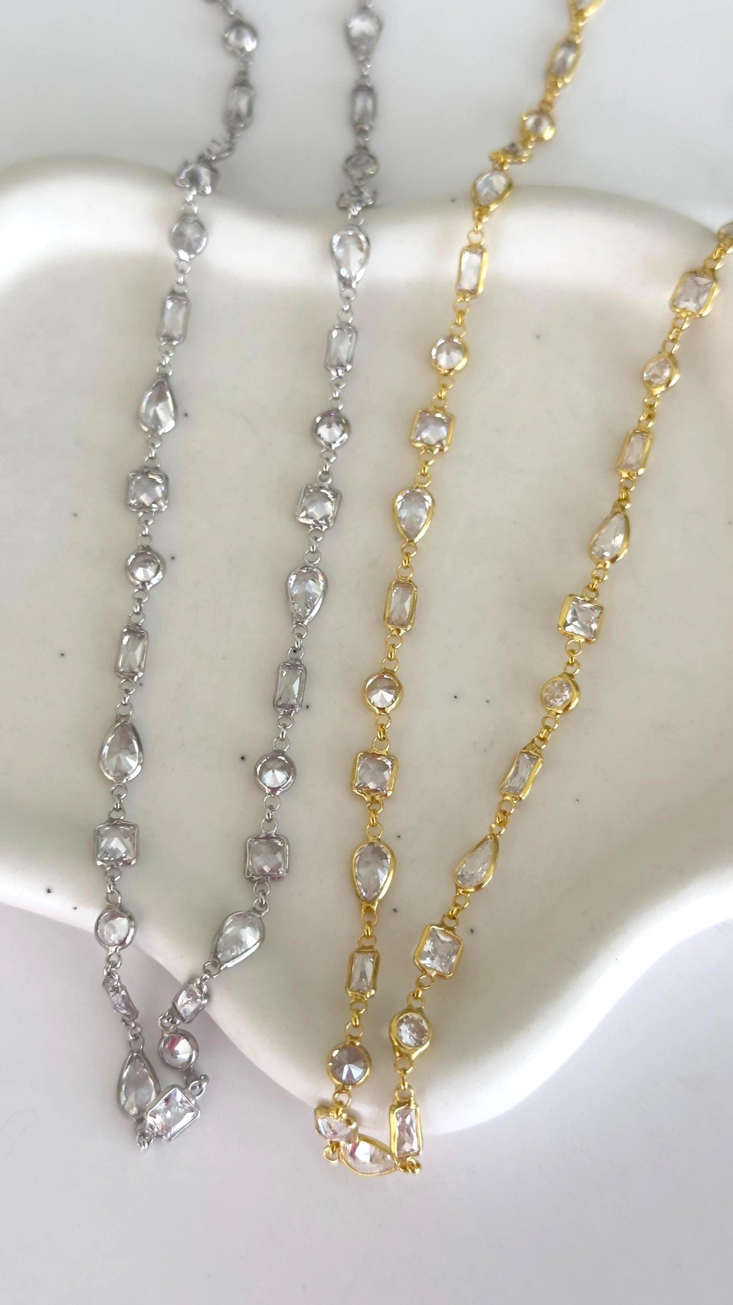 14k Gold CZ Diamond Sterling Silver Necklace - Layering Bridal Jewelry