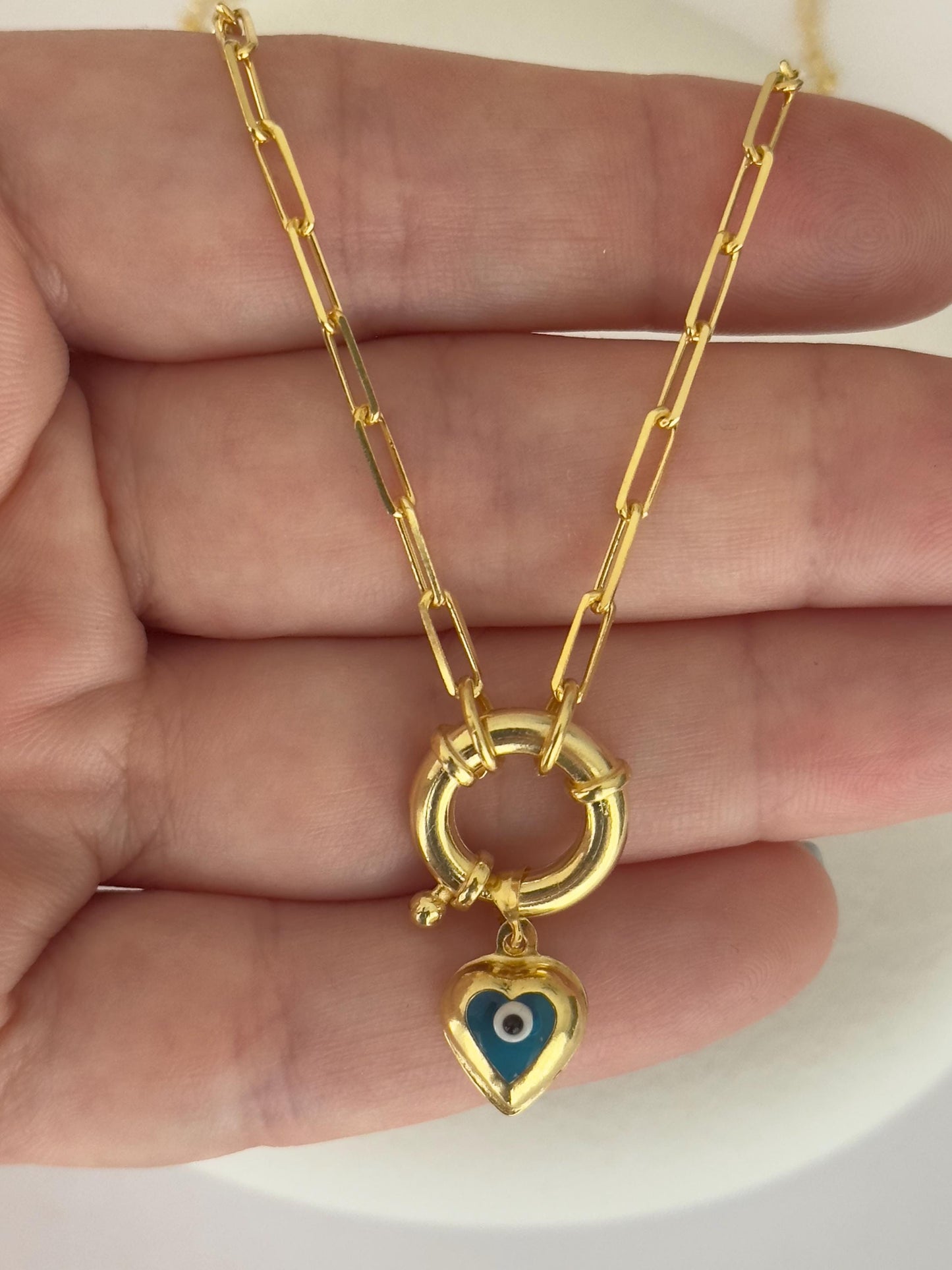Gift-ready evil eye heart necklace packaged in a luxury jewelry box