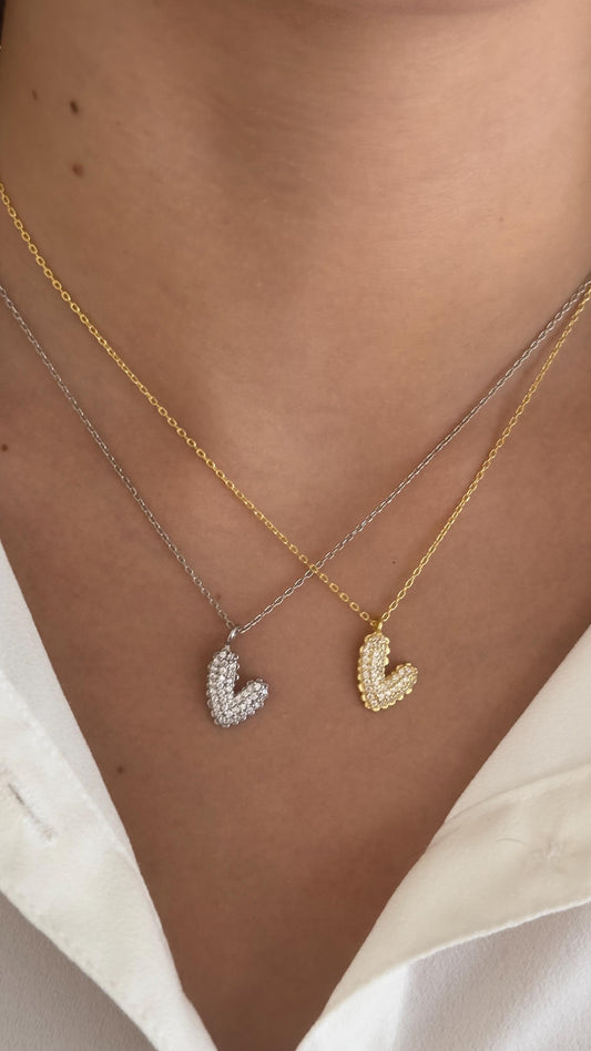 Mini Puffy Heart Necklace, Sterling Silver Gold 3d Heart Pendant Love Necklace, Everyday Necklace Layering, Heart Jewelry Gift, 925 Sterling Silver Minimalist Jewelry