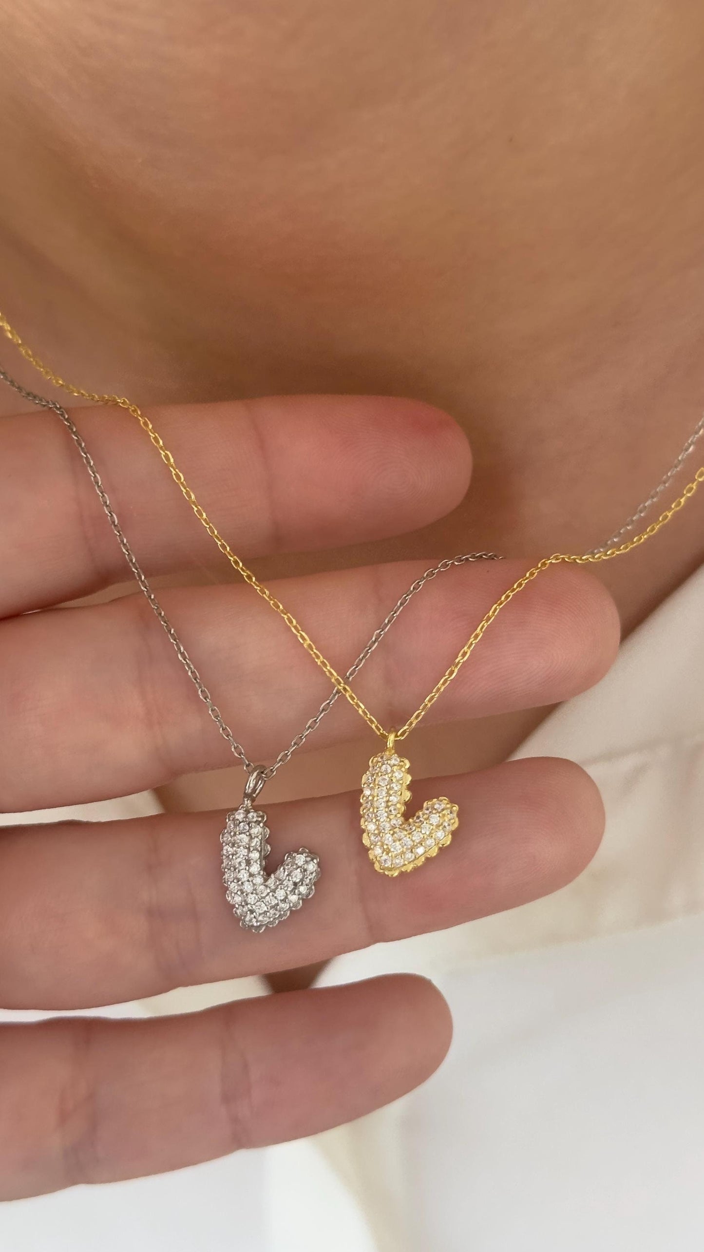 Puffy Bubble Heart Necklace, Small Puff Heart Pendant, CZ Stone Tiny Heart Diamond Necklace, Everyday Necklace Stack, Minimalist Jewelry, 14k gold plated, 925 Sterling Silver, Handmade Jewelry Women girls