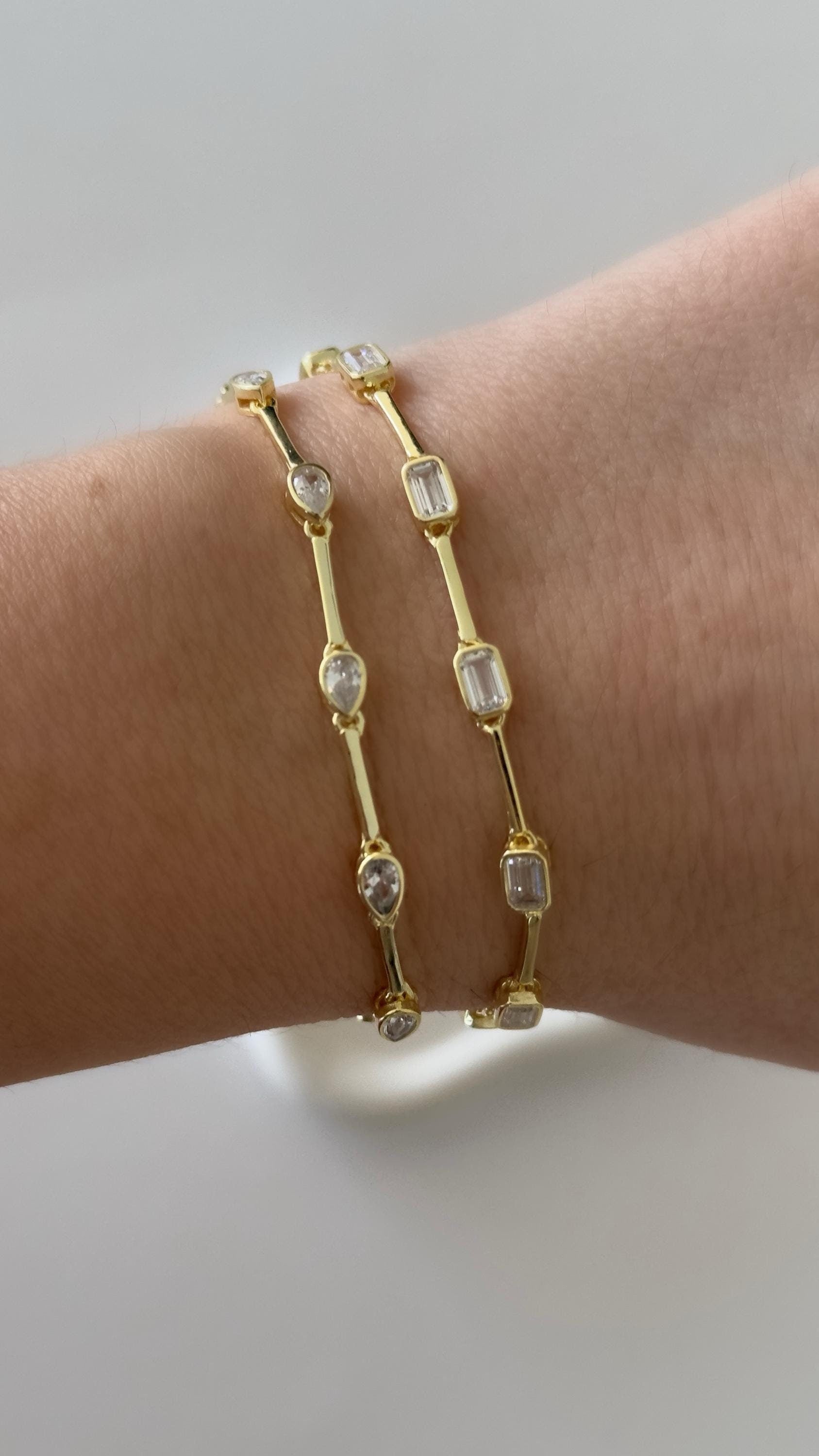 Diamond Bracelet14k gold plated 925 Sterling Silver Clear Cubic Zirconia Gemstone 925 Sterling Silver Women StackingJewelry Gift for her