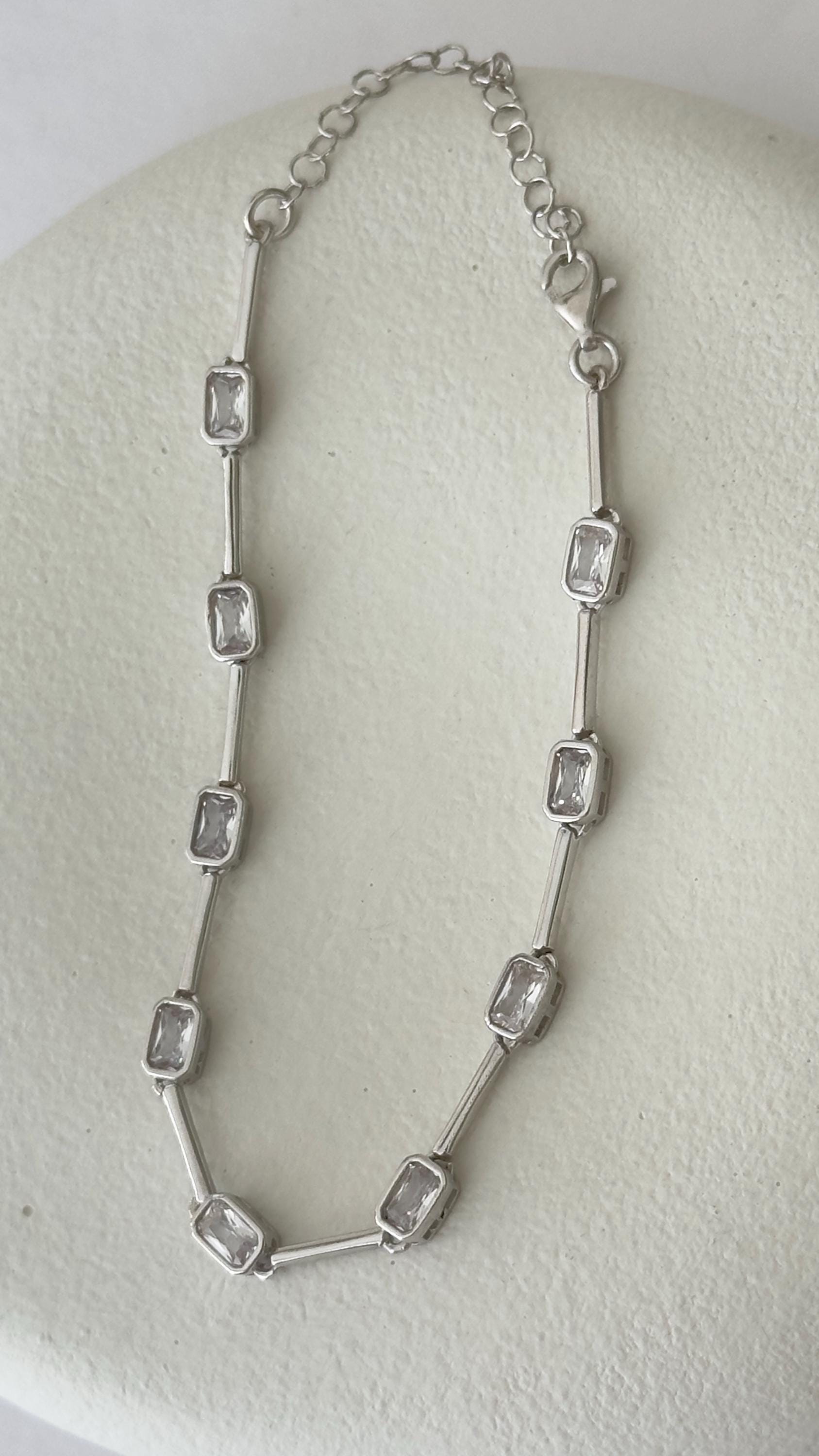 14k Gold Zirconia Bracelet: 925 Sterling Silver Gemstone Chain