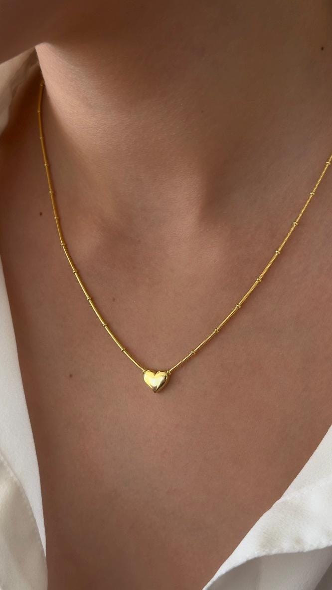Heart Necklace 14k Gold, Mini Heart Chain, Love Pendant Necklace, Dainty Layering Necklace, 925 Sterling Silver Jewelry,  Handmade Women Jewelry, Heart Jewelry, Gift for her, Gift for Mom, Gift for Girlfriend, Gift for wife