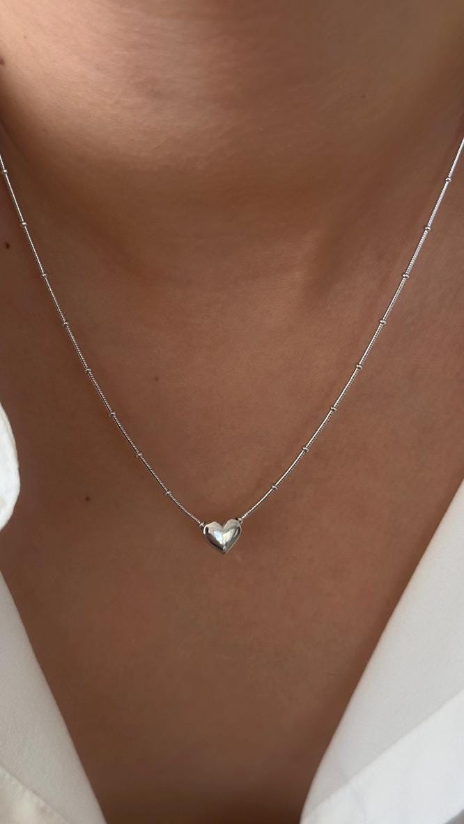 14k Gold 3d Heart Pendant Necklace: Sterling Silver Ball Chain Love Jewelry Gift