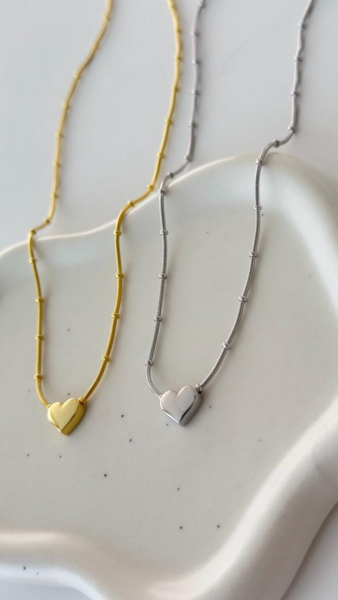 14k Gold 3d Heart Pendant Necklace: Sterling Silver Ball Chain Love Jewelry Gift