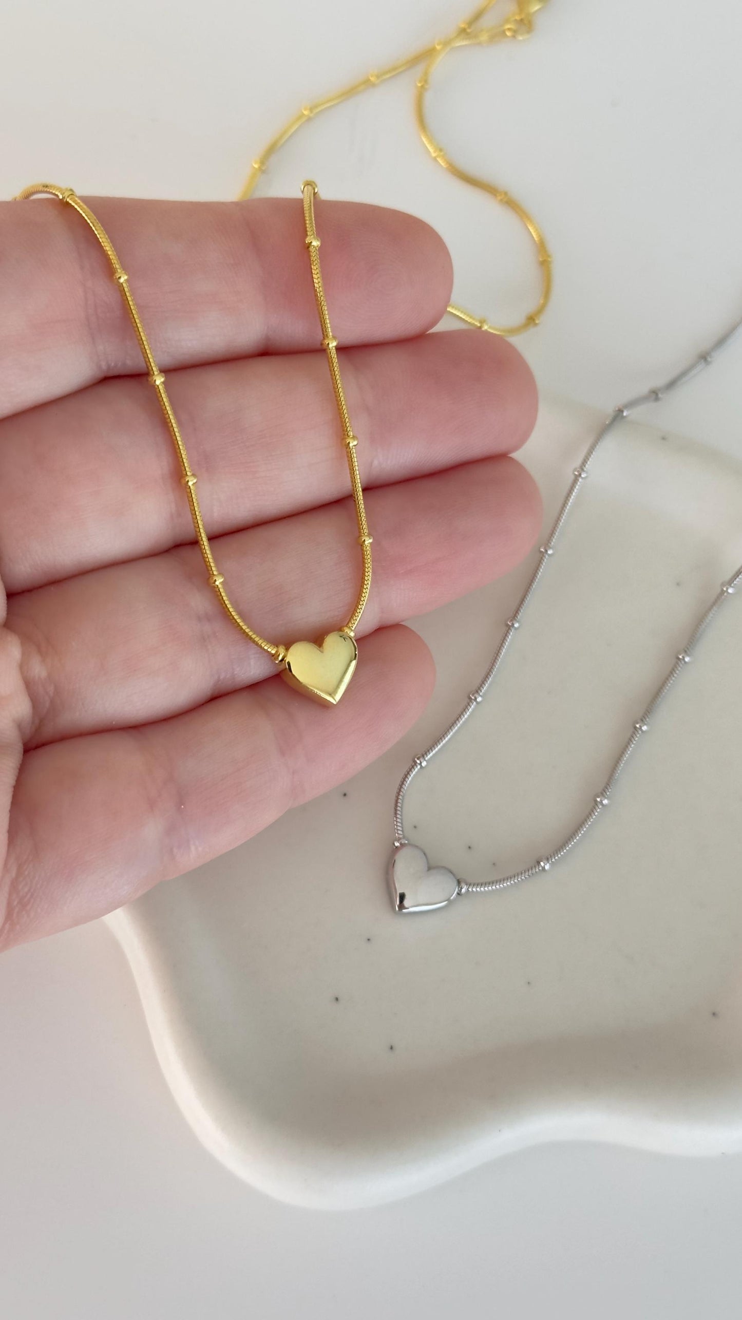 14k Gold 3d Heart Pendant Necklace: Sterling Silver Ball Chain Love Jewelry Gift