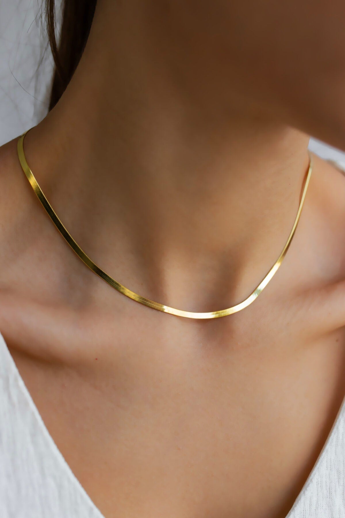 Herringbone Necklace Gold, Flat Snake Chain Necklace, Herringbone Chain Silver, Rose Gold Necklace, Layering Chain Necklace, Gift for her