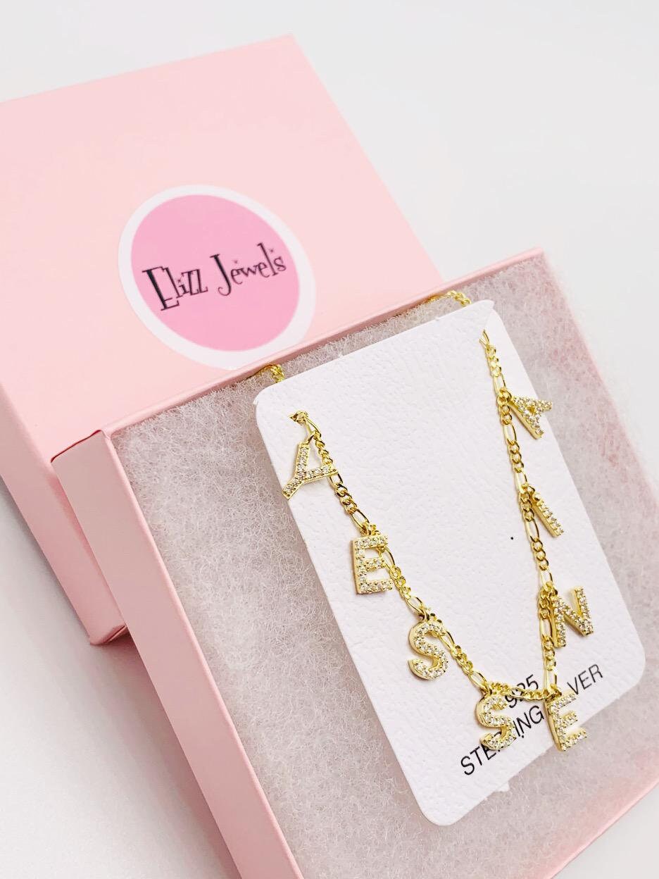 Pave Letter Necklace, Personalized Name Necklace, CZ Letter Necklace, Dangle Name Necklace, Pave Initial Necklace, Personalized Gift for Her
