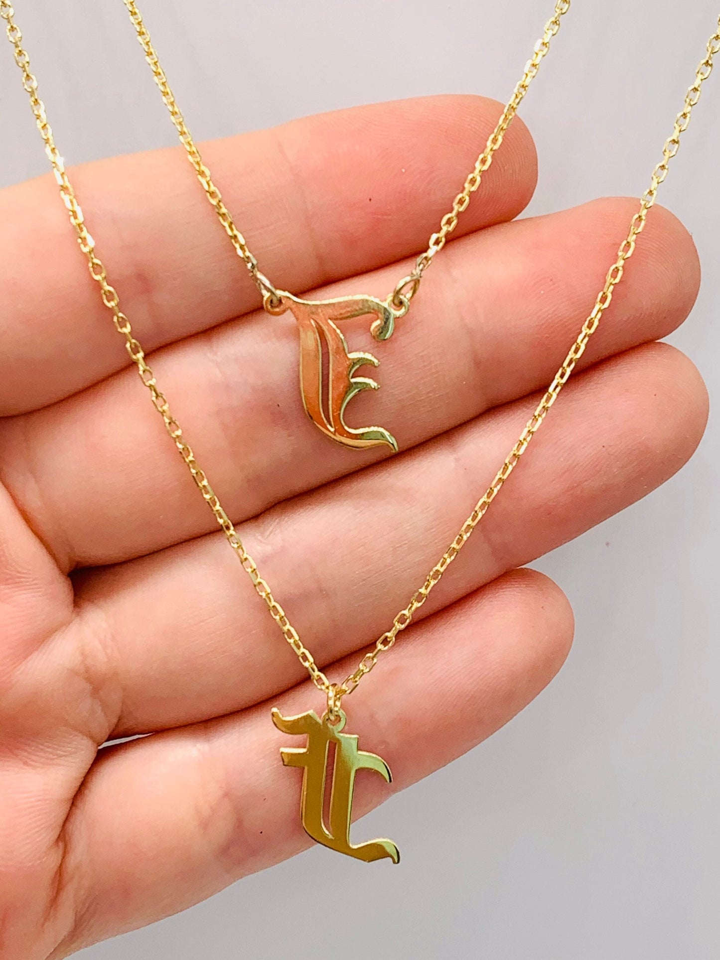 Double Layer Initial Necklace, Personalized Layered Necklace, Two initial necklace, Two strands necklace, Personalized Gift,  Double Chain