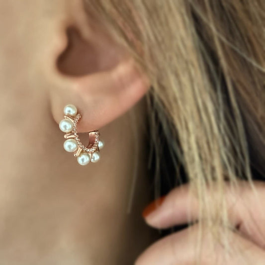 Pearl Hoop Earrings, Large Pearl Earring, White Pearl Hoops, Huggie Pearl Earring, Beaded Pearl Hoops, Pearl Jewelry