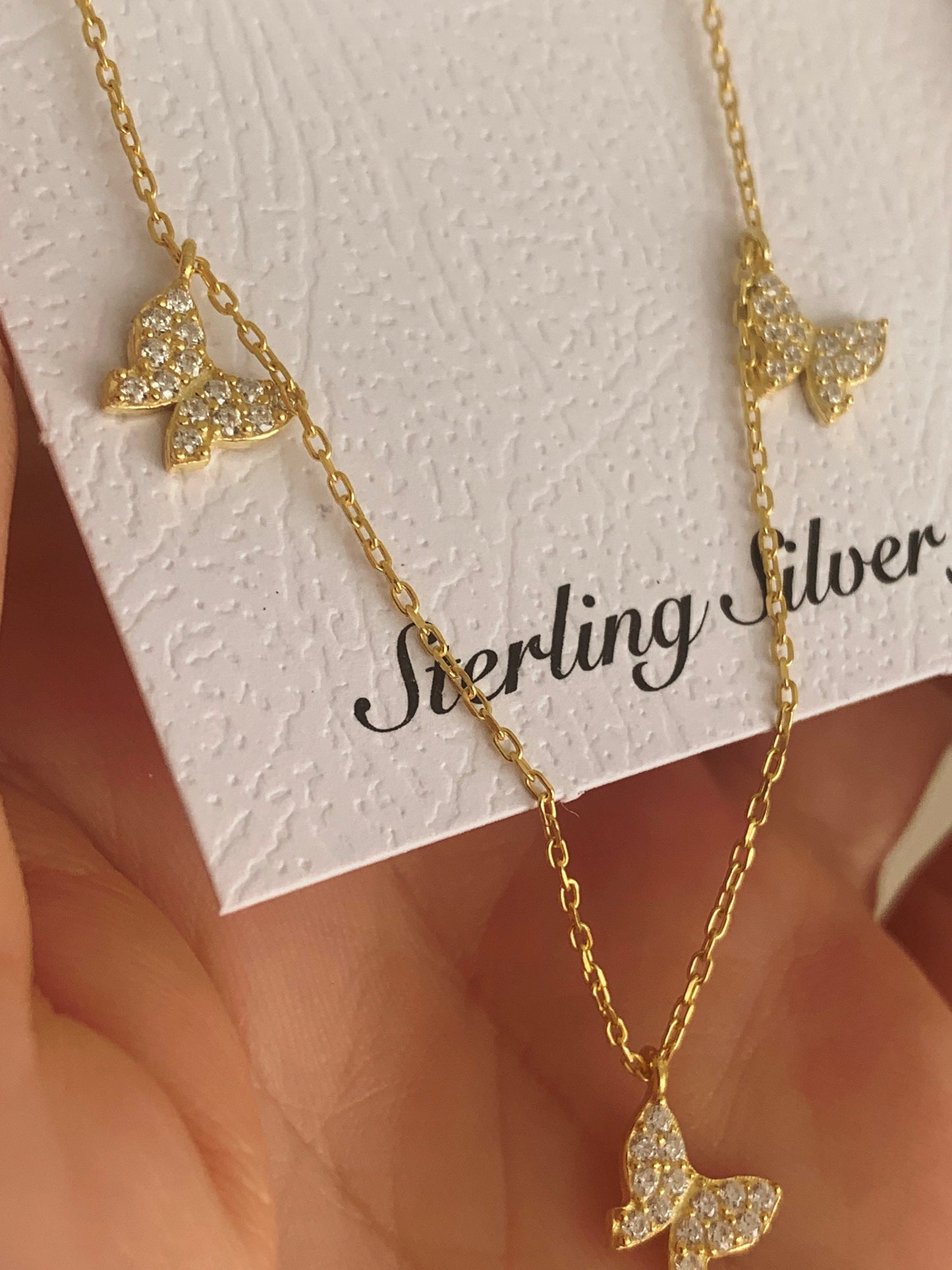 18K Gold Butterfly Necklace, Gemmed Butterfly Necklace, Layering Necklace, Gift for Her, Mothers day Gift, Christmas Gift , Birthday Gift