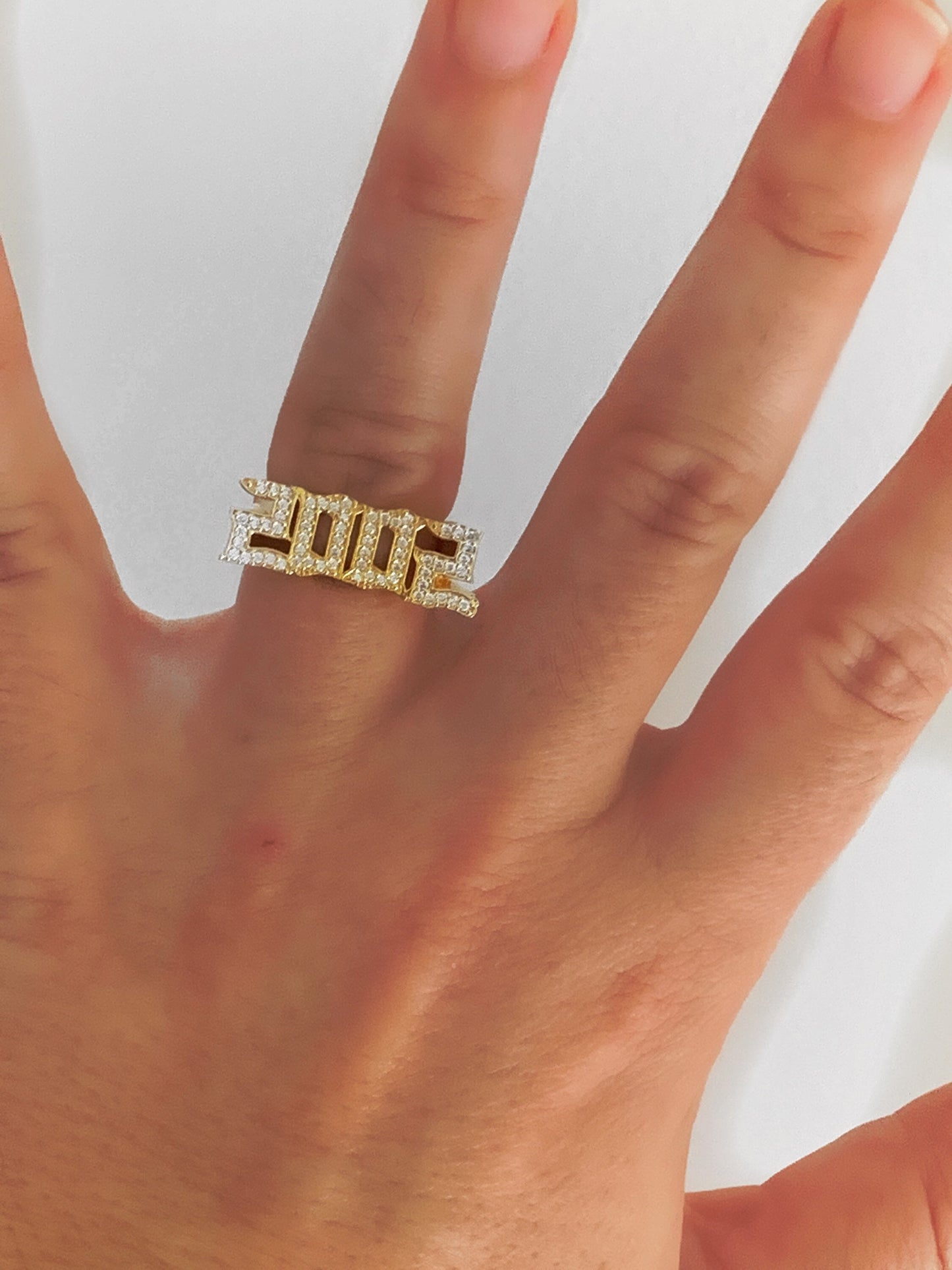 Gold Year Ring, Date ring, CZ Gemstone ring, Birthday Ring , Personalized Date Ring , Personalized Gifts, Unisex Ring, Silver Custom Ring