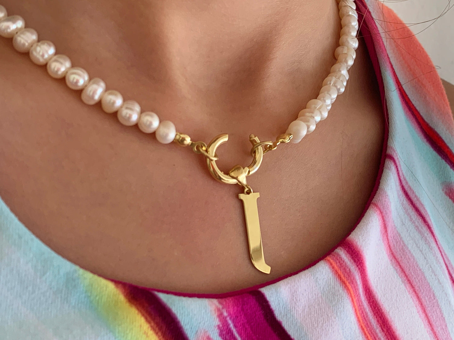 Initial Pearl Necklace, Personalized Pearl Letter Necklace Choker, Pearl Name Necklace, Alphabet Letter Pendants, Pearl Initial Jewelry