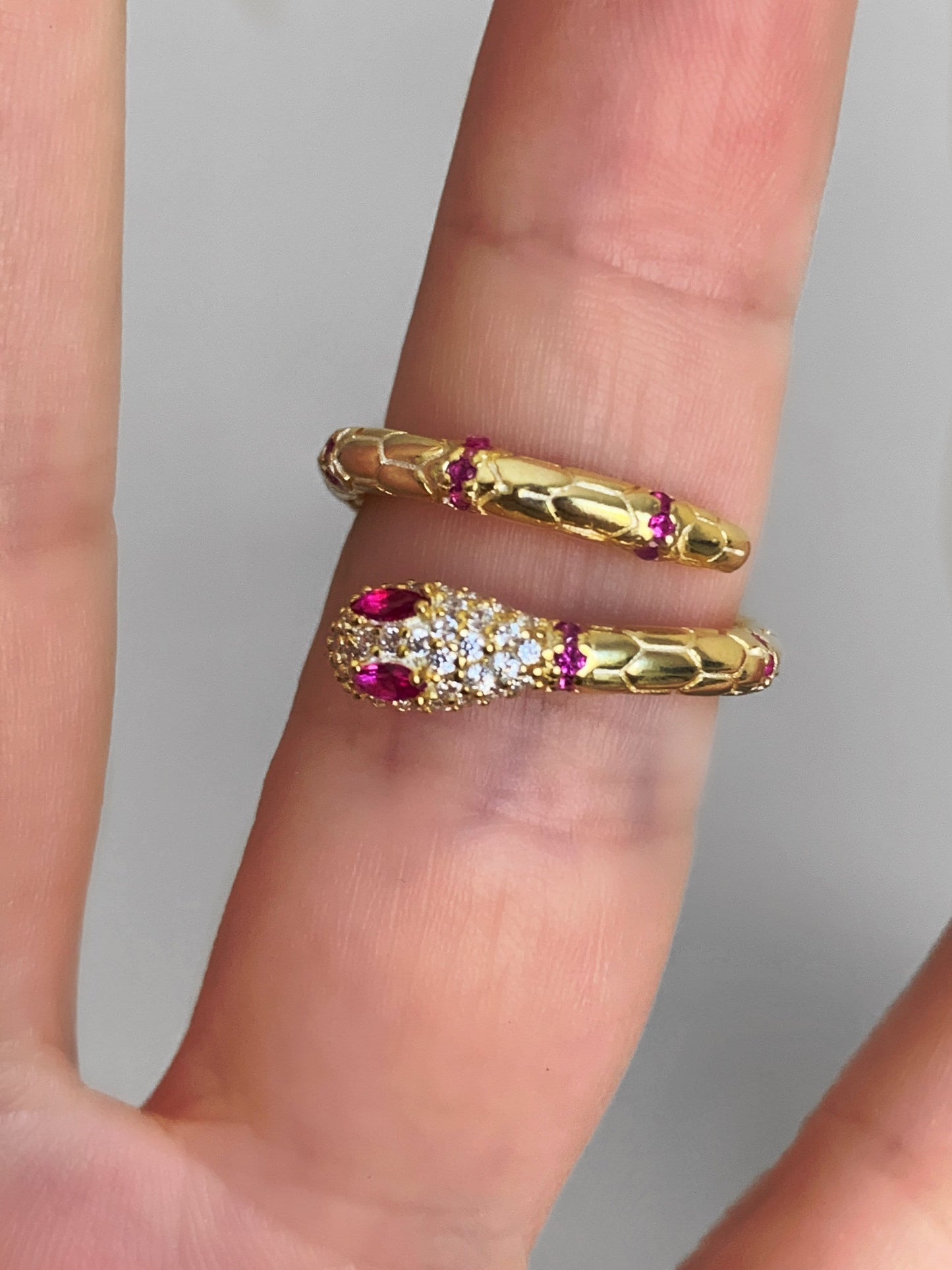 Open Snake Ring, Gemstone CZ Ring, Dainty Gold Ring, Spiral Snake Ring, Wrap Ring, Serpent Ring, Snake Jewelry, Adjustable Statement Ring