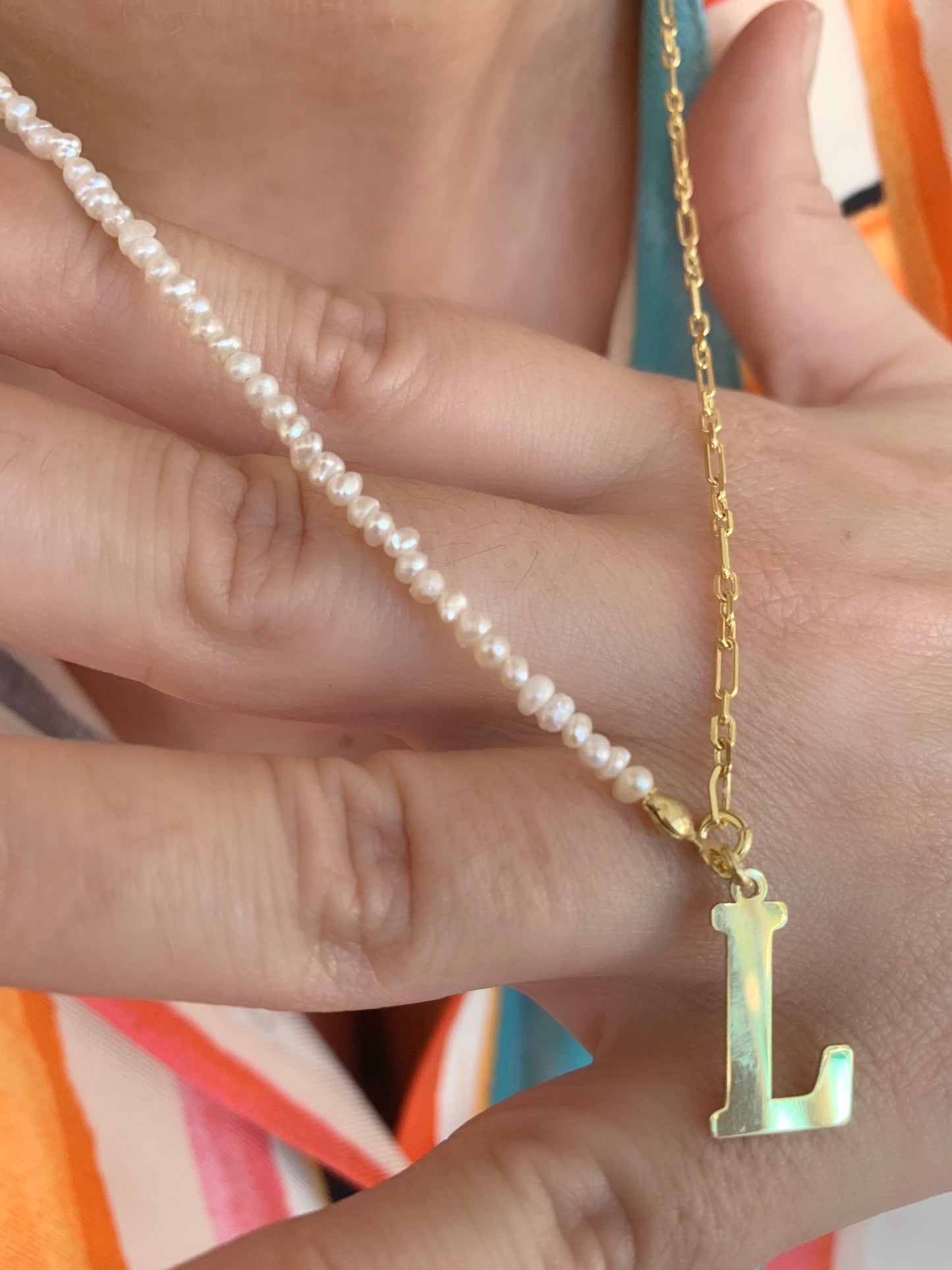 Personalized Tiny Pearl Necklace, Initial Pearl Necklace, Half Pearl Half Chain Necklace, Letter Necklace, Personalized Gifts, Gift for Her